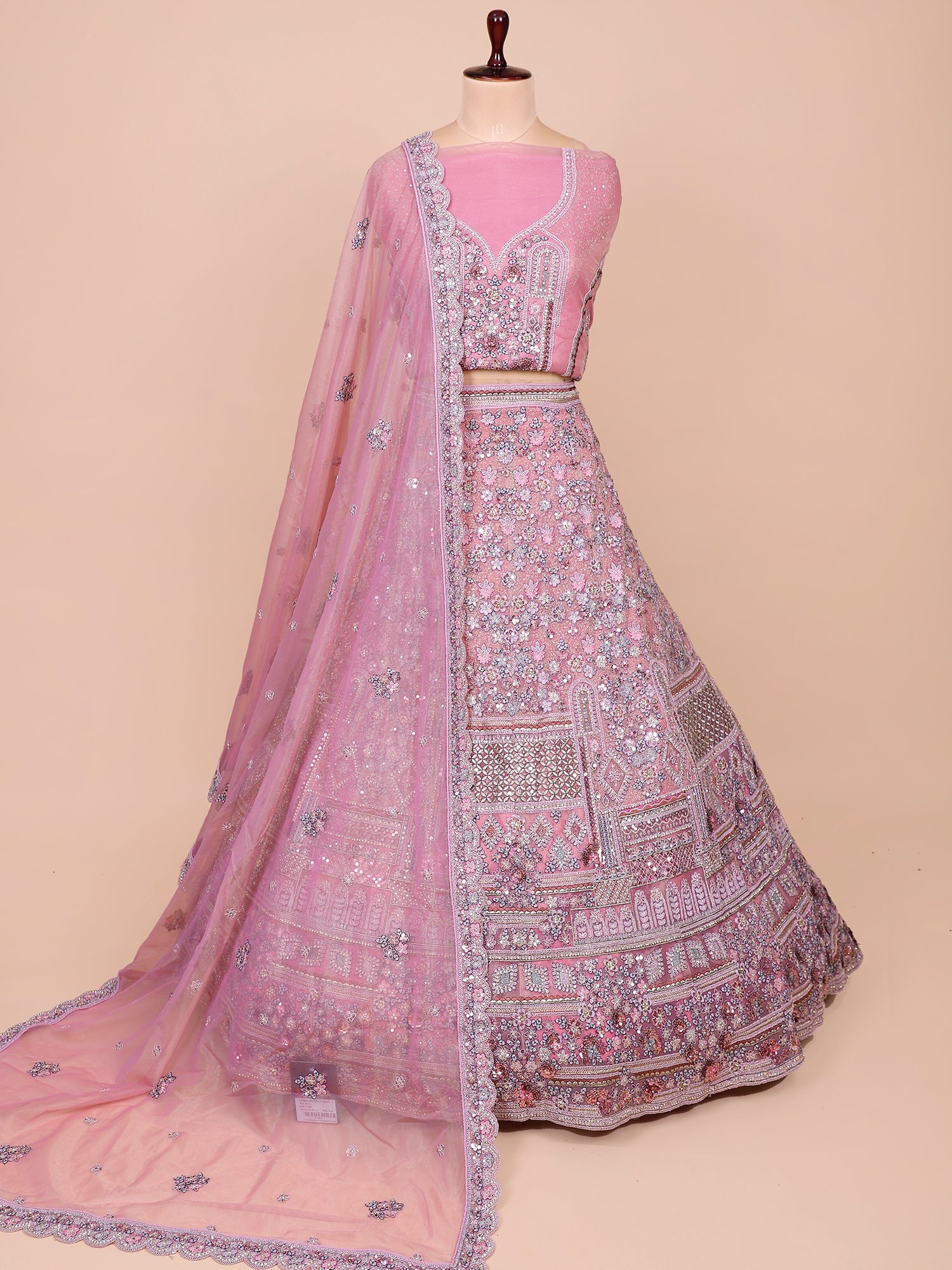 Pink Shimmer Silk Lehenga with Multi thread