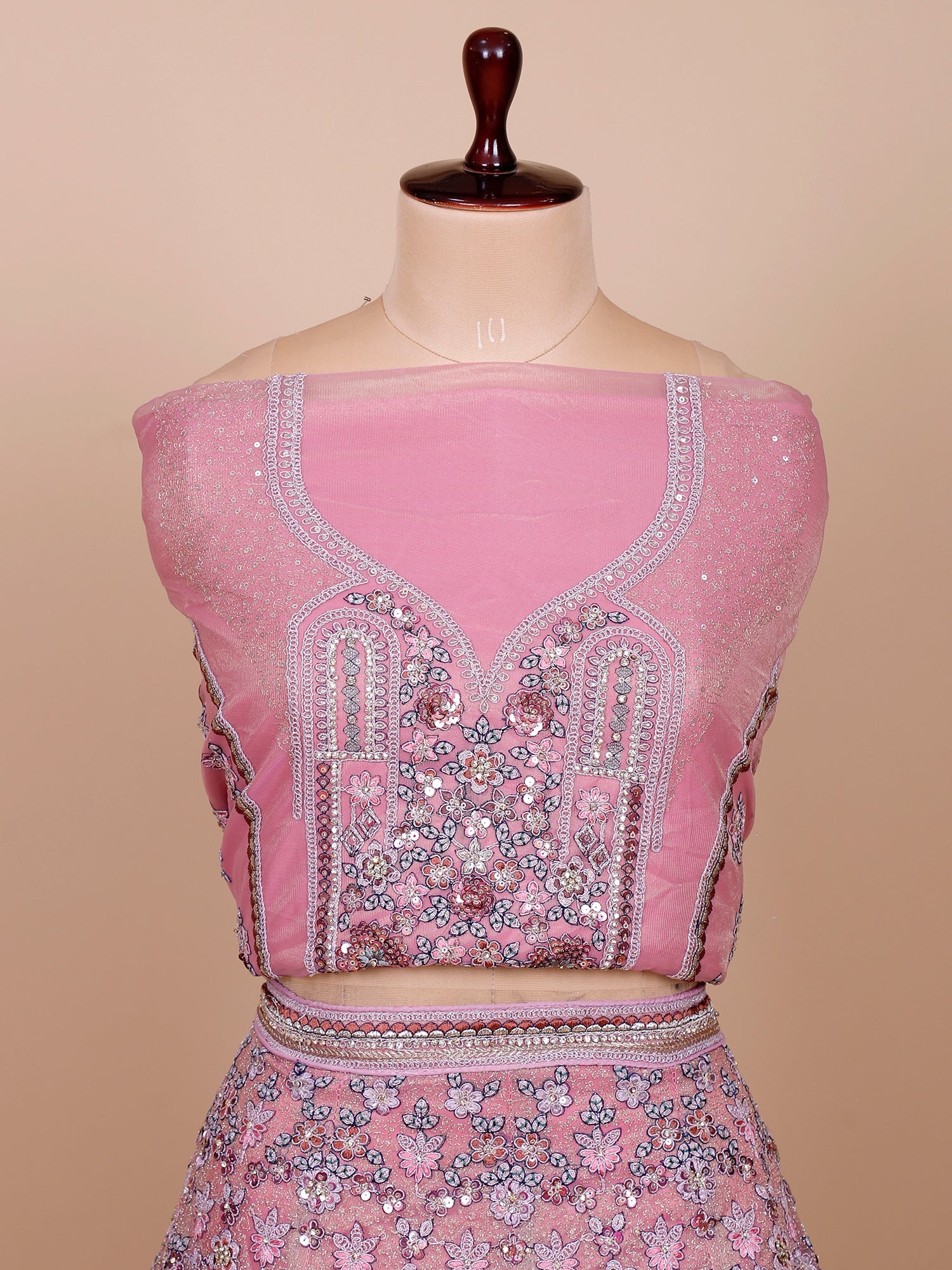 Pink Shimmer Silk Lehenga with Multi thread
