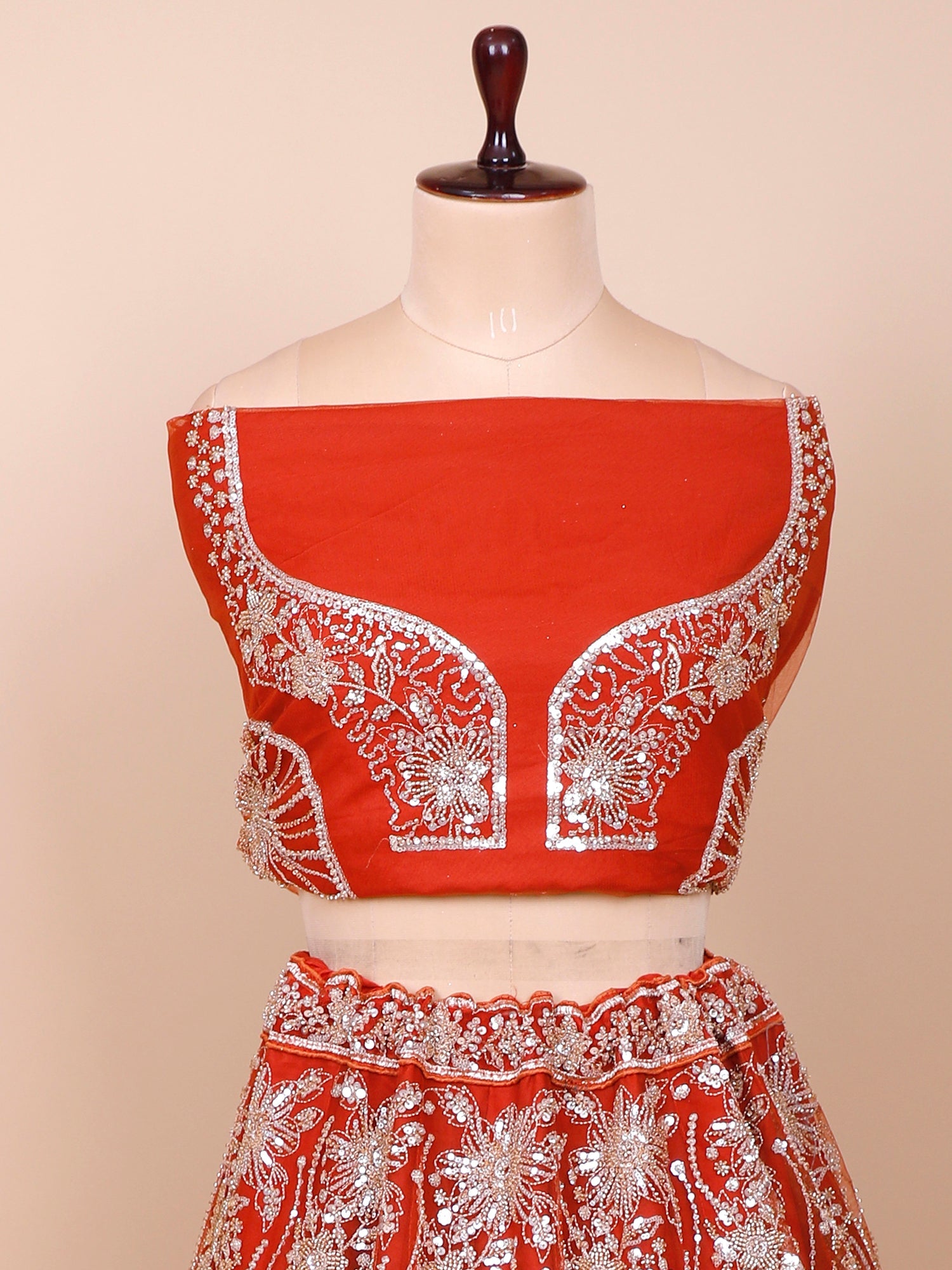 Rust Net Croptop with Beads & Sequins
