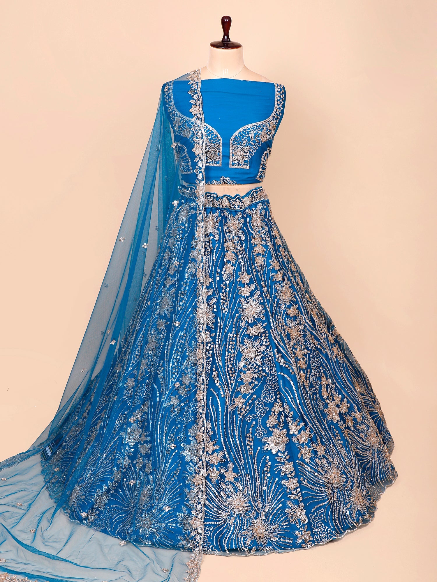 Royal Blue Net Croptop with Beads