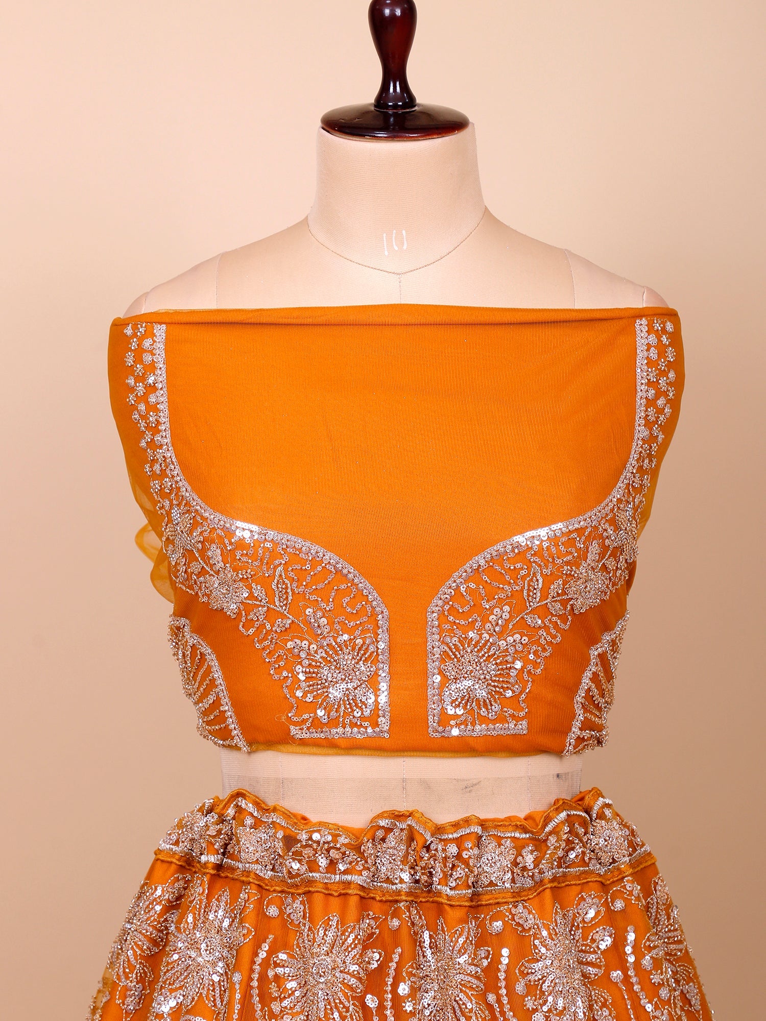 Orange Net Croptop with Beads & Sequins
