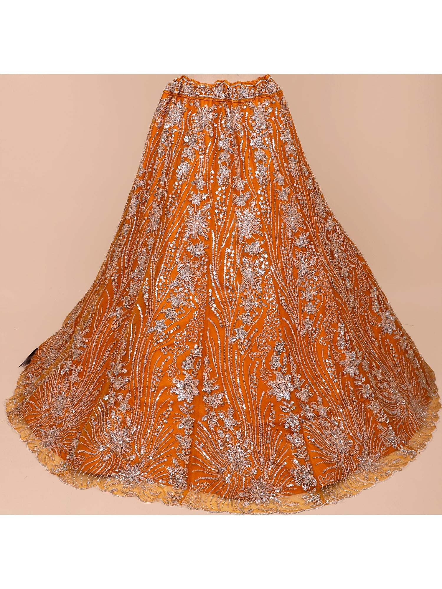 Orange Net Croptop with Beads & Sequins