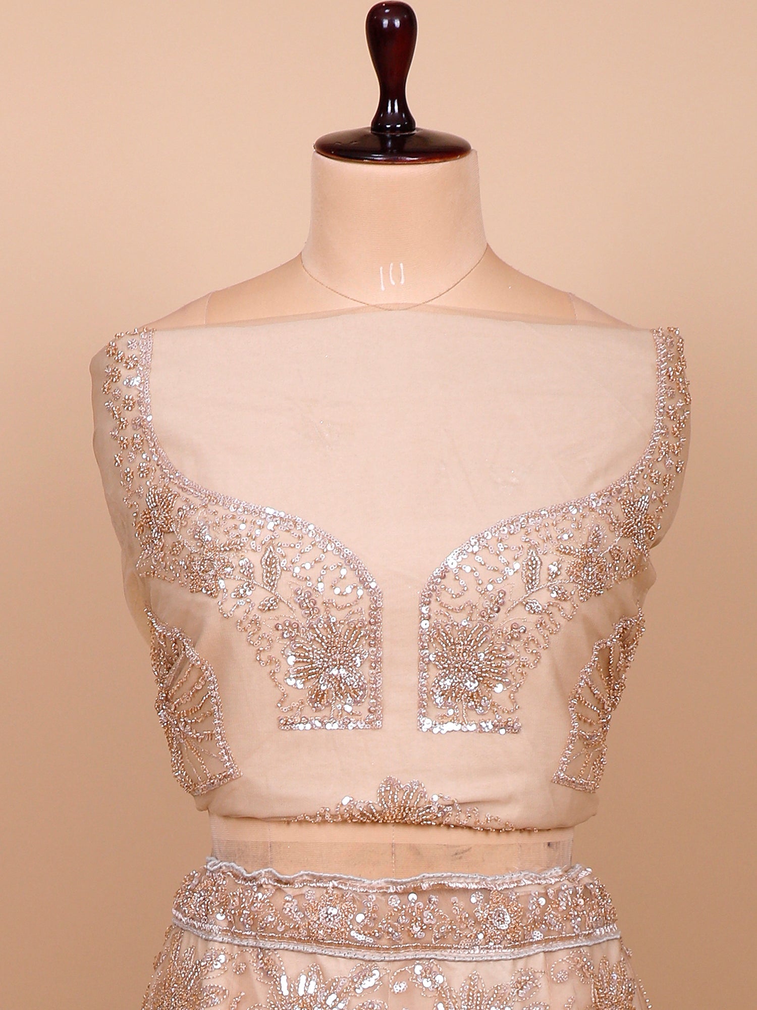 Bronze Net Croptop with Beads & Sequins