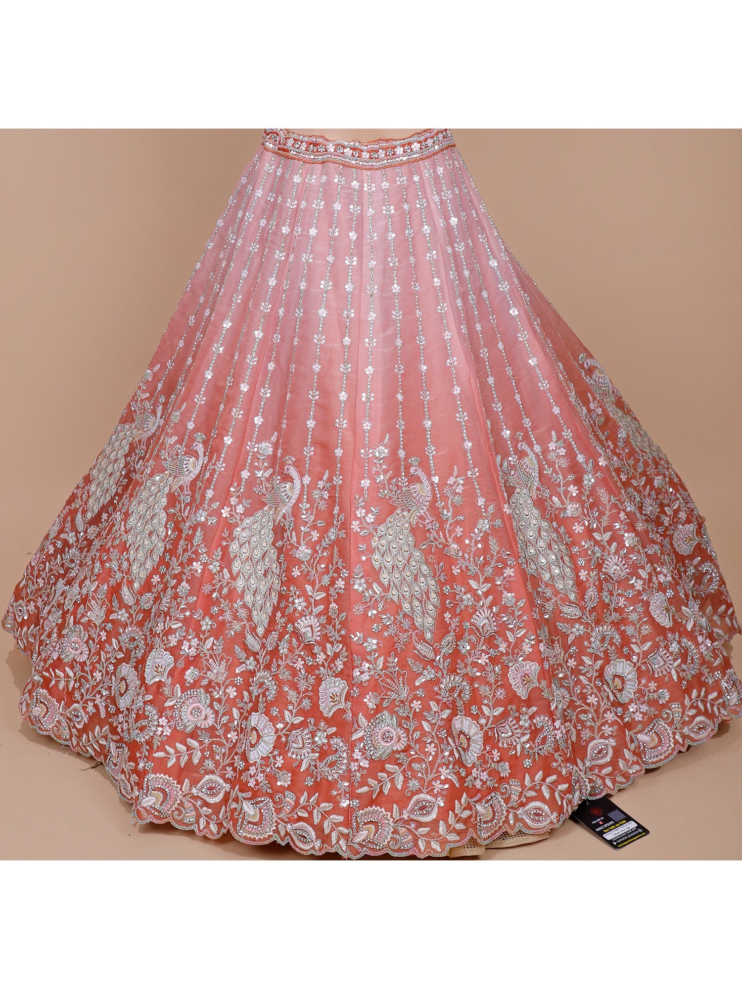Orange-Pink Shimmer Silk Lehenga with Thread