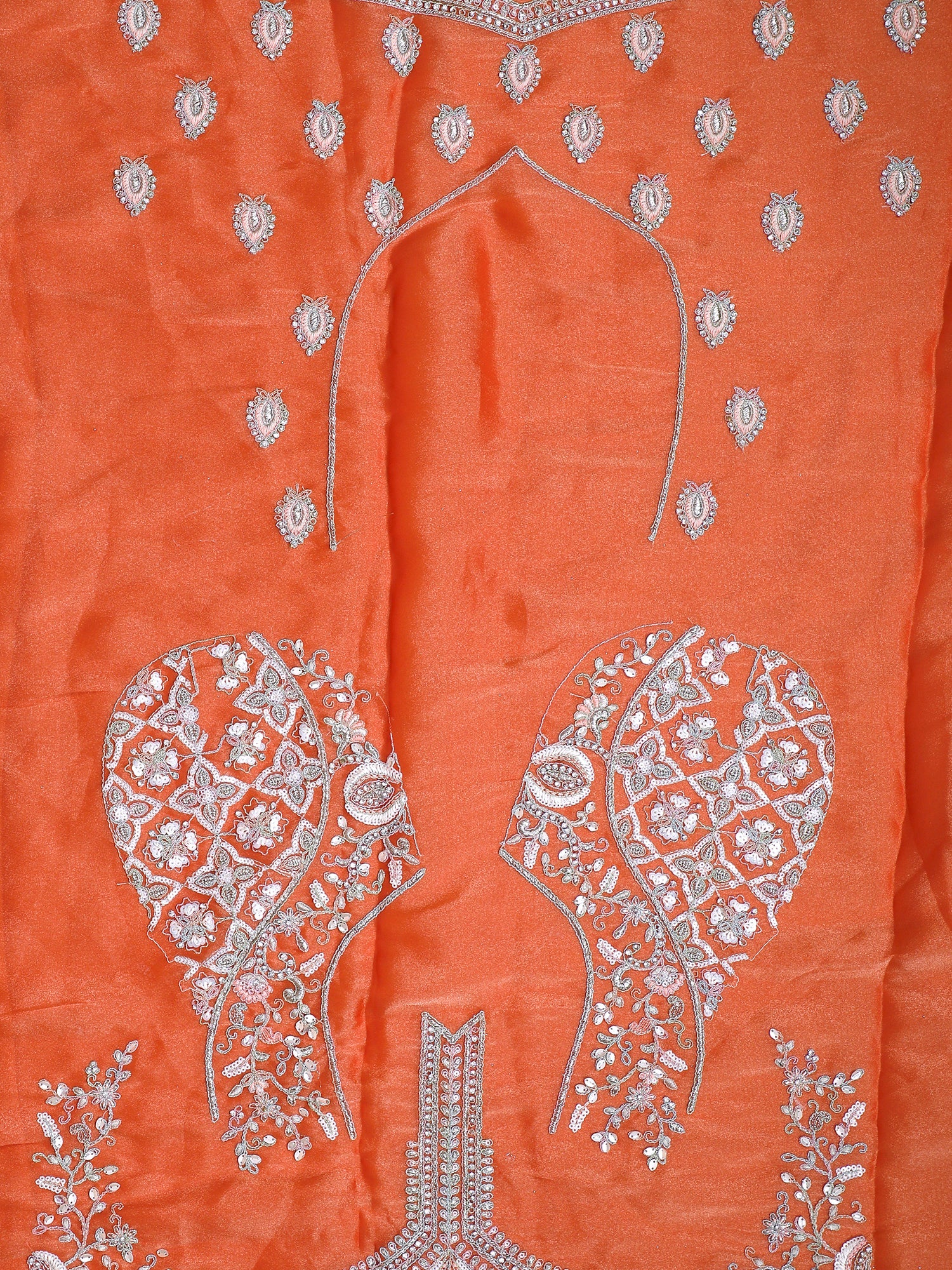 Orange-Pink Shimmer Silk Lehenga with Thread
