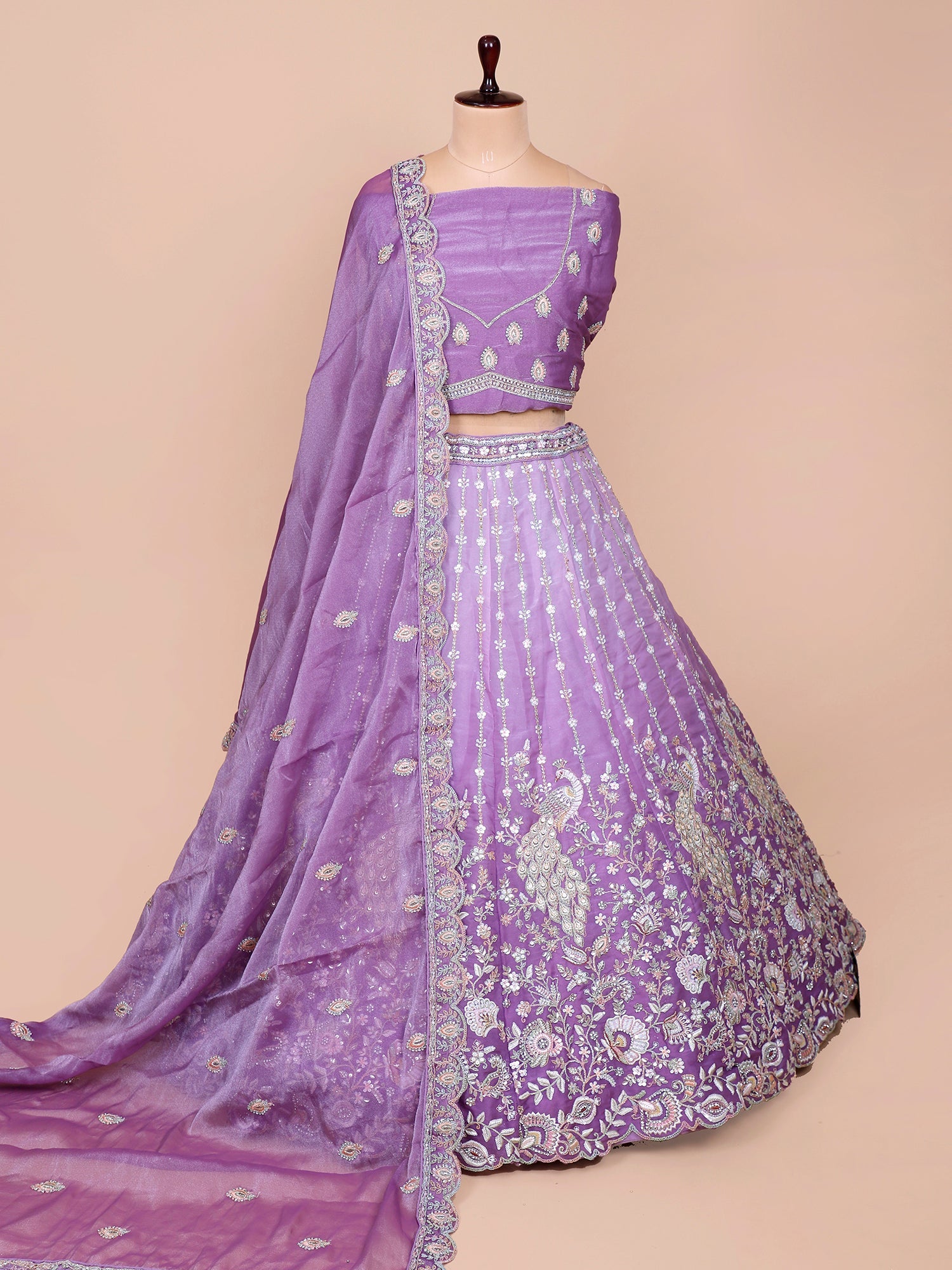 Lavender Shimmer Silk Lehenga with Thread