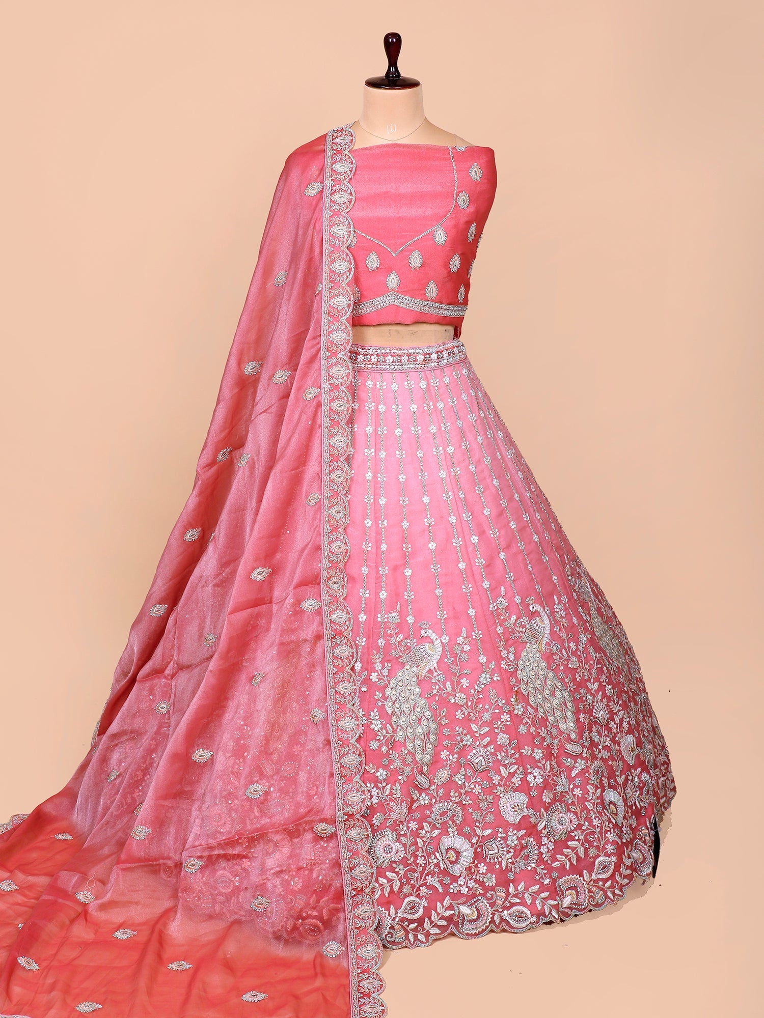Pink Embroidered Net Sequins Lehenga