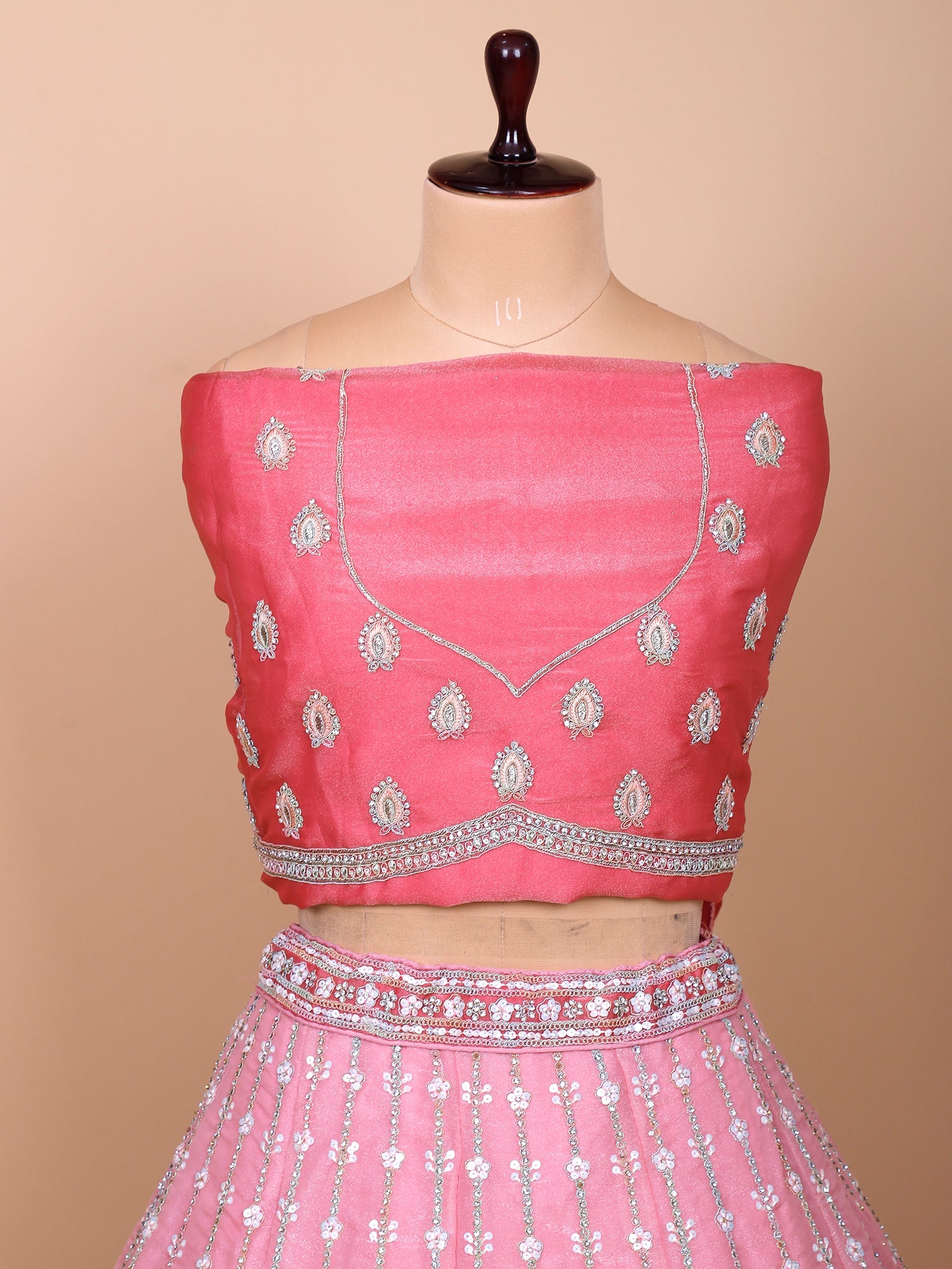 Pink Embroidered Net Sequins Lehenga