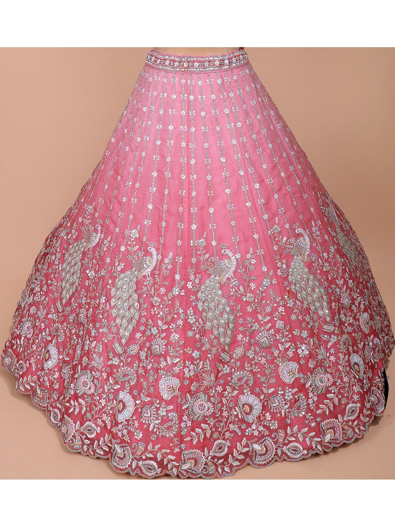 Pink Embroidered Net Sequins Lehenga