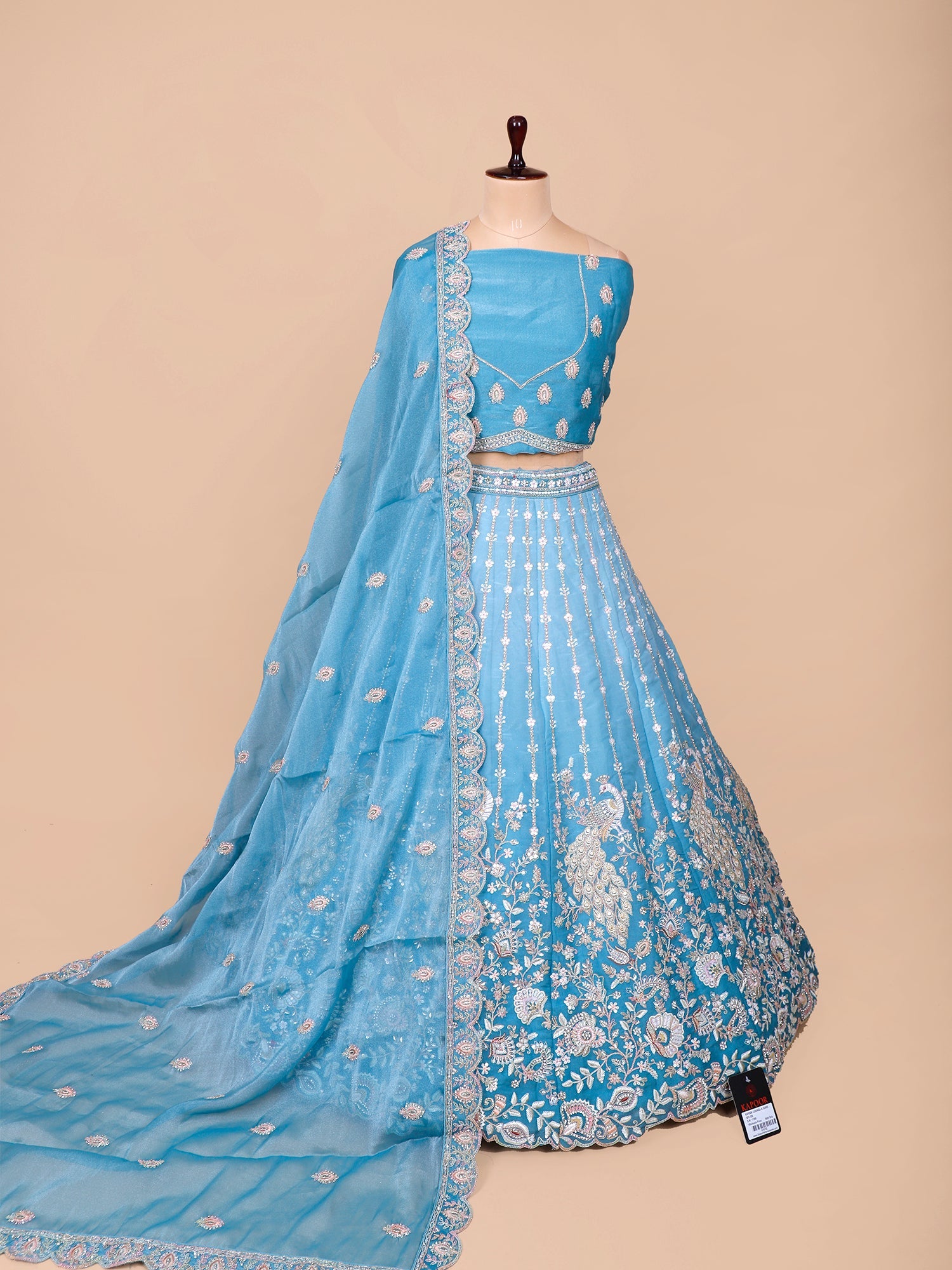 Blue Sequins Embroidered Net Lehenga