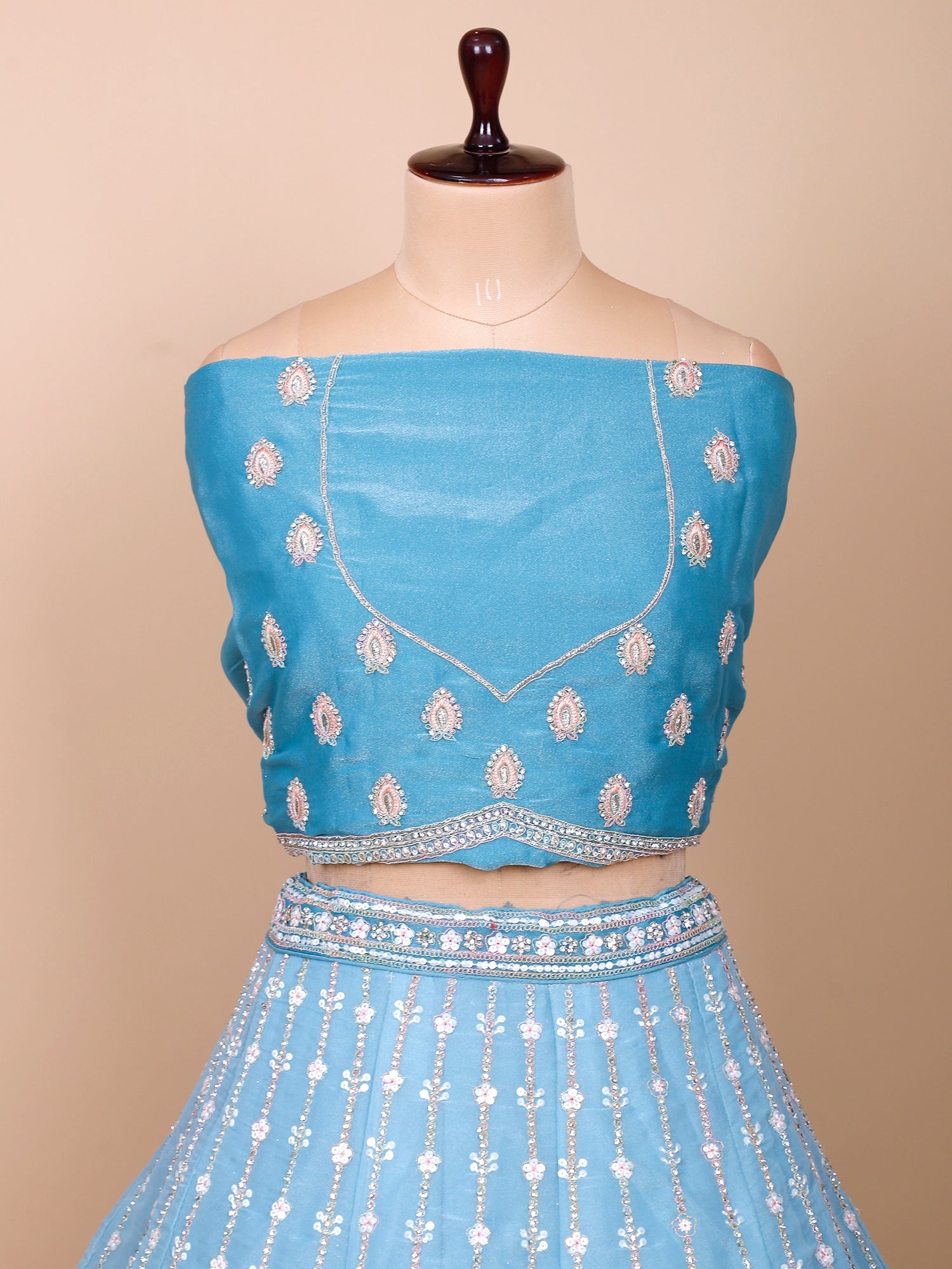 Blue Sequins Embroidered Net Lehenga