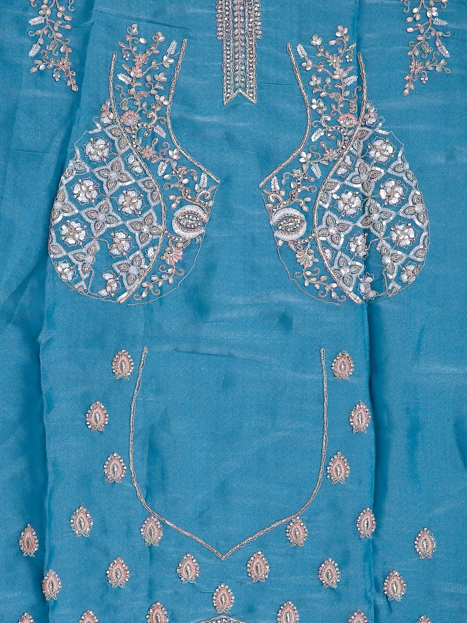 Blue Sequins Embroidered Net Lehenga