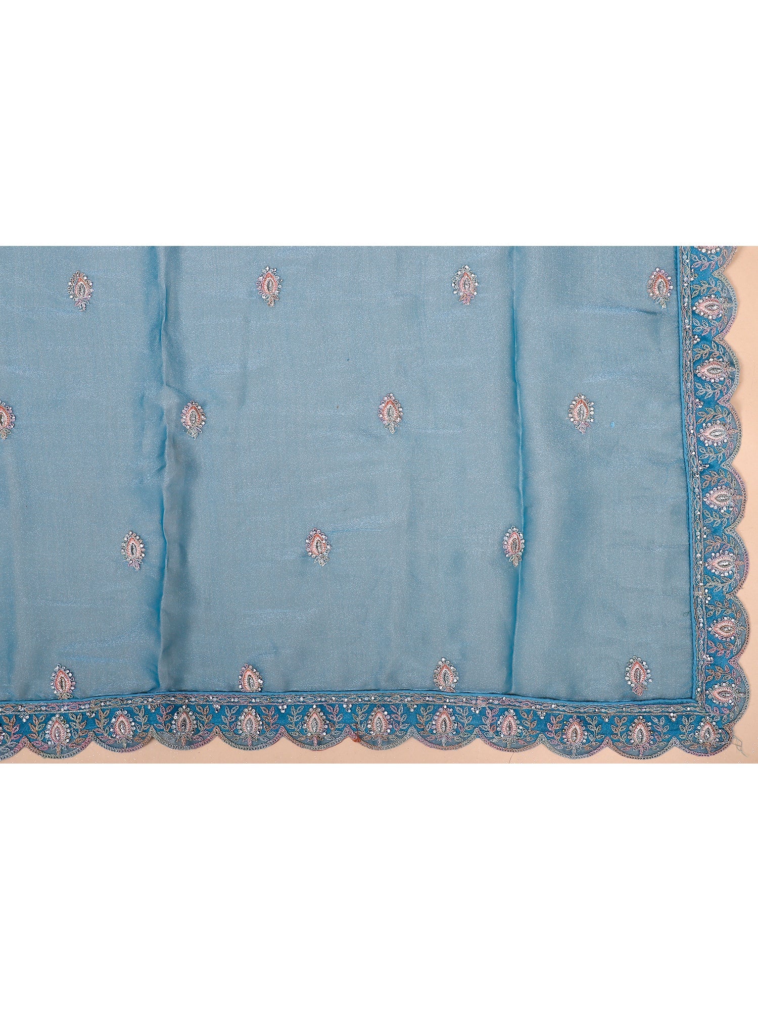 Blue Sequins Embroidered Net Lehenga