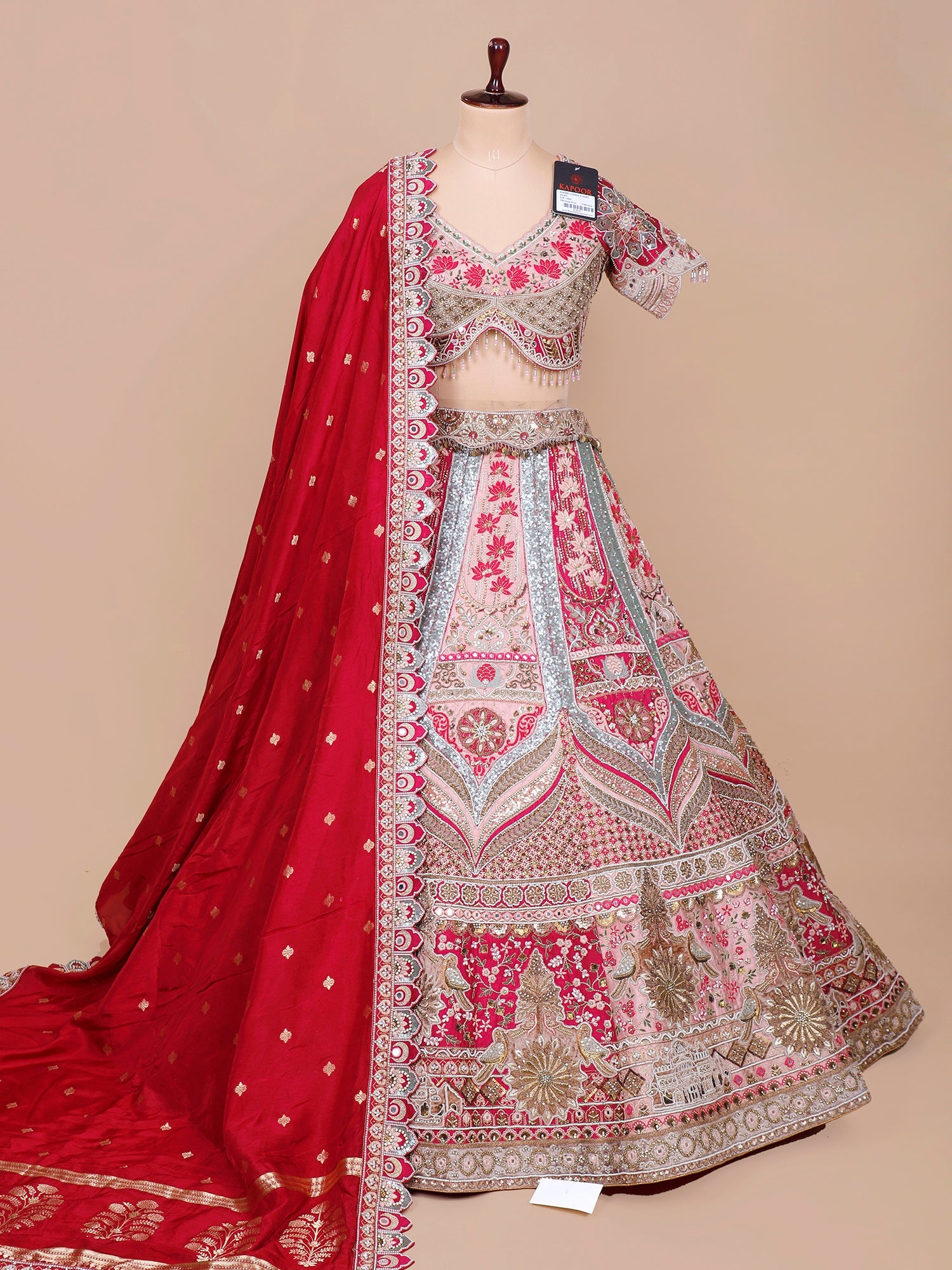 Multi-Color Silk Lehenga with Embroidery, Sequins & Mirror Handwork