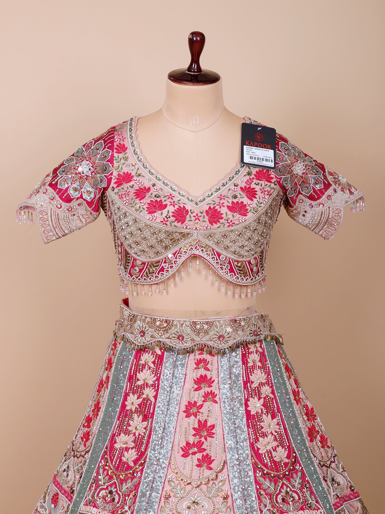 Multi-Color Silk Lehenga with Embroidery, Sequins & Mirror Handwork