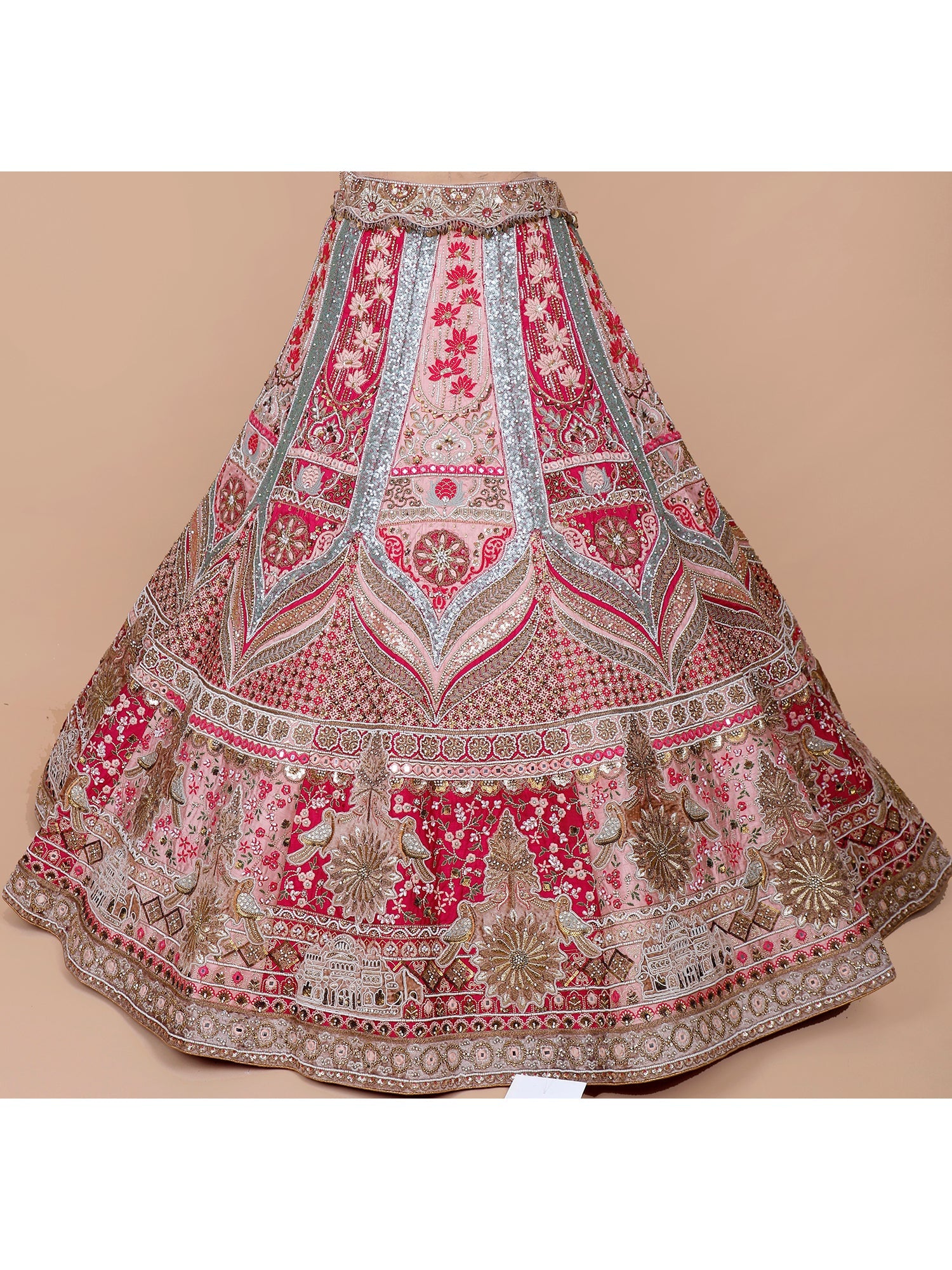 Multi-Color Silk Lehenga with Embroidery, Sequins & Mirror Handwork