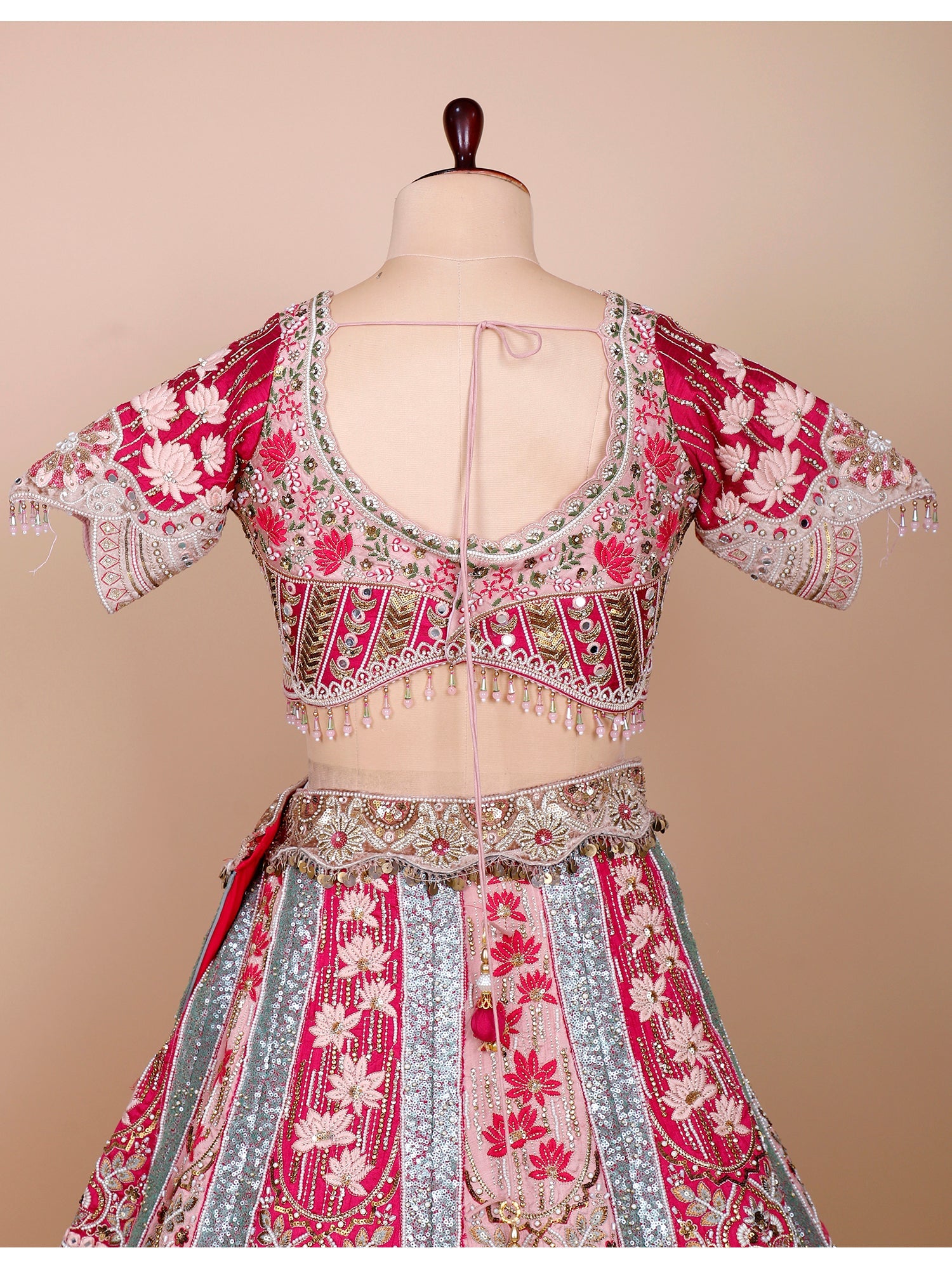 Multi-Color Silk Lehenga with Embroidery, Sequins & Mirror Handwork