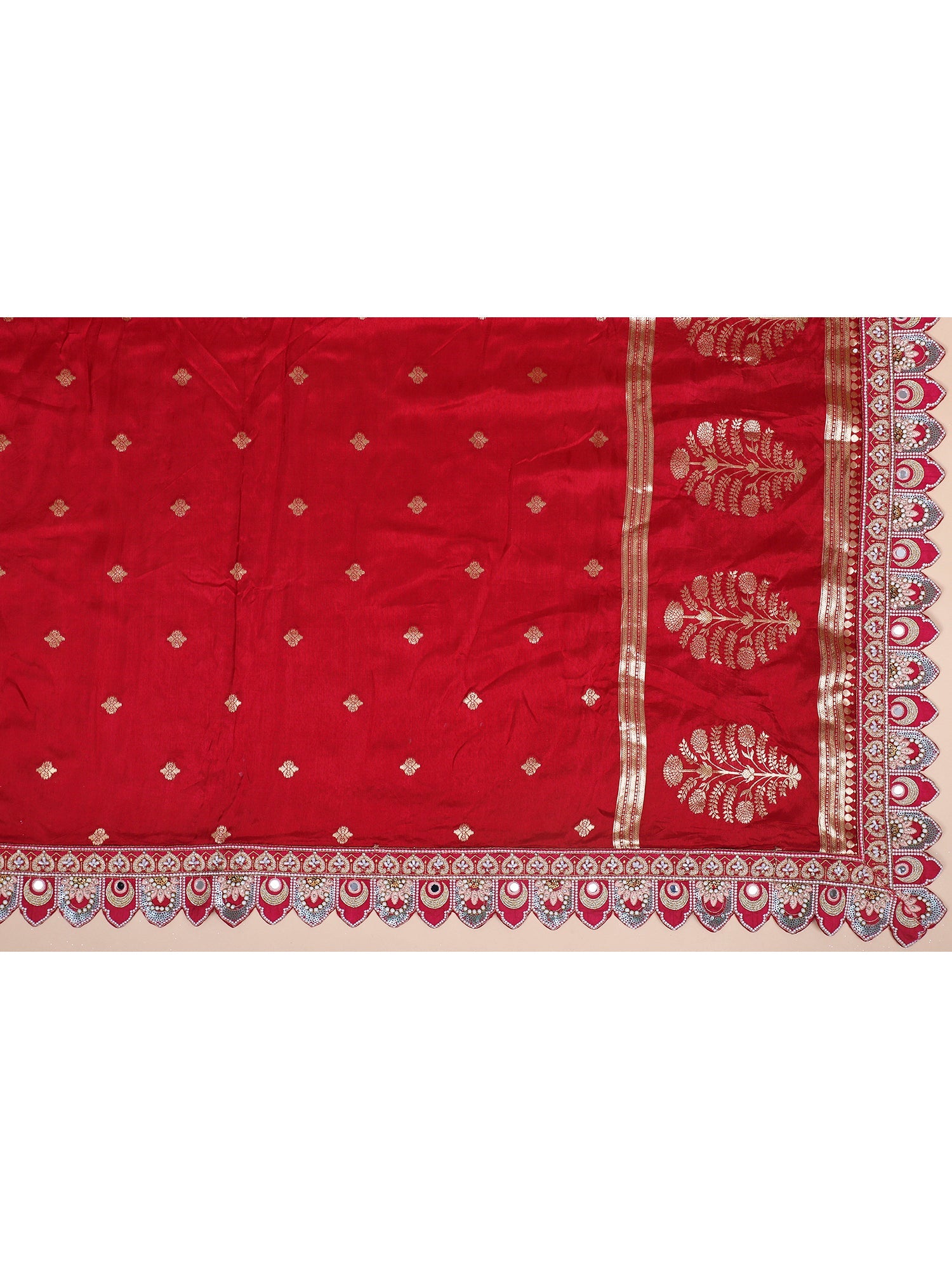 Multi-Color Silk Lehenga with Embroidery, Sequins & Mirror Handwork
