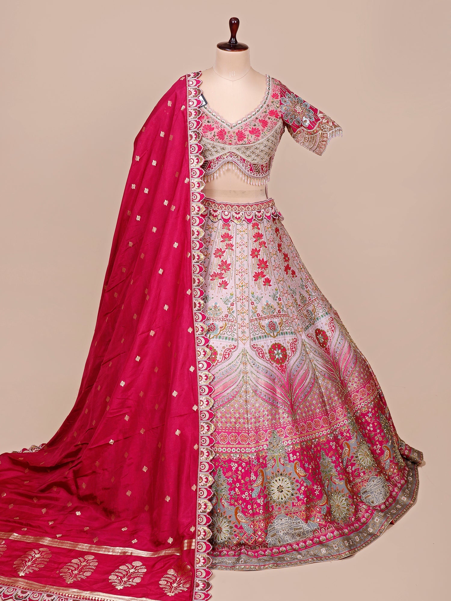Multi-Color Banarasi Silk Lehenga with Embroidery