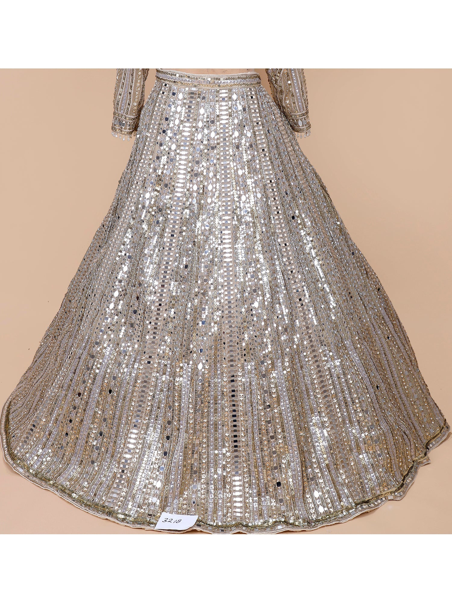 Grey Net Lehenga with Thread, Mirror