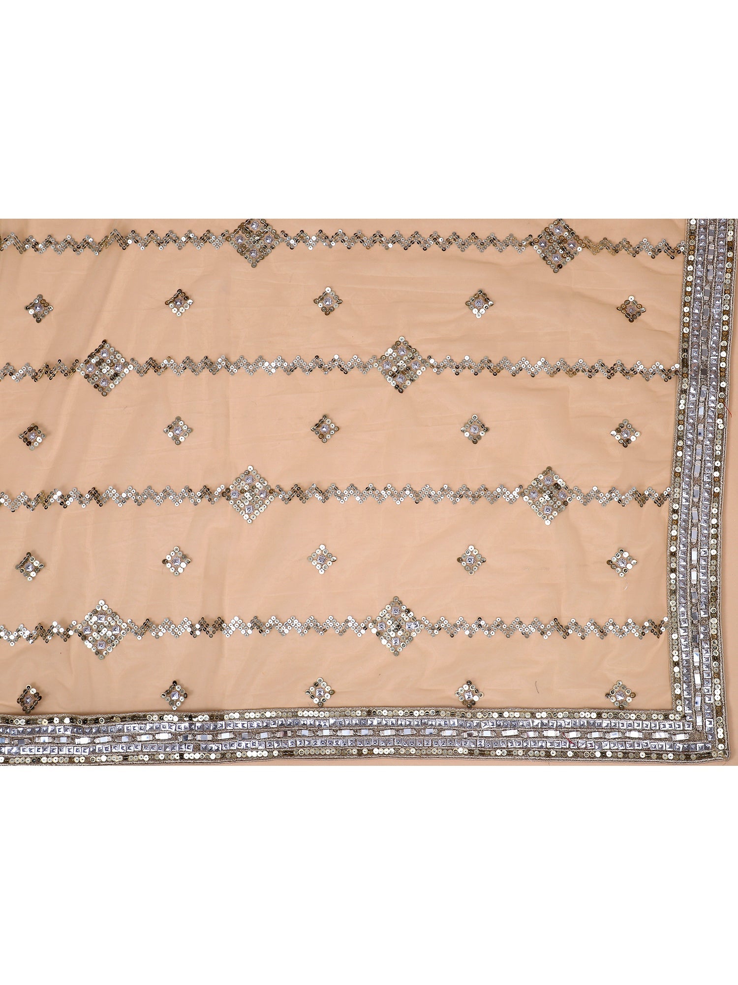 Grey Net Lehenga with Thread, Mirror