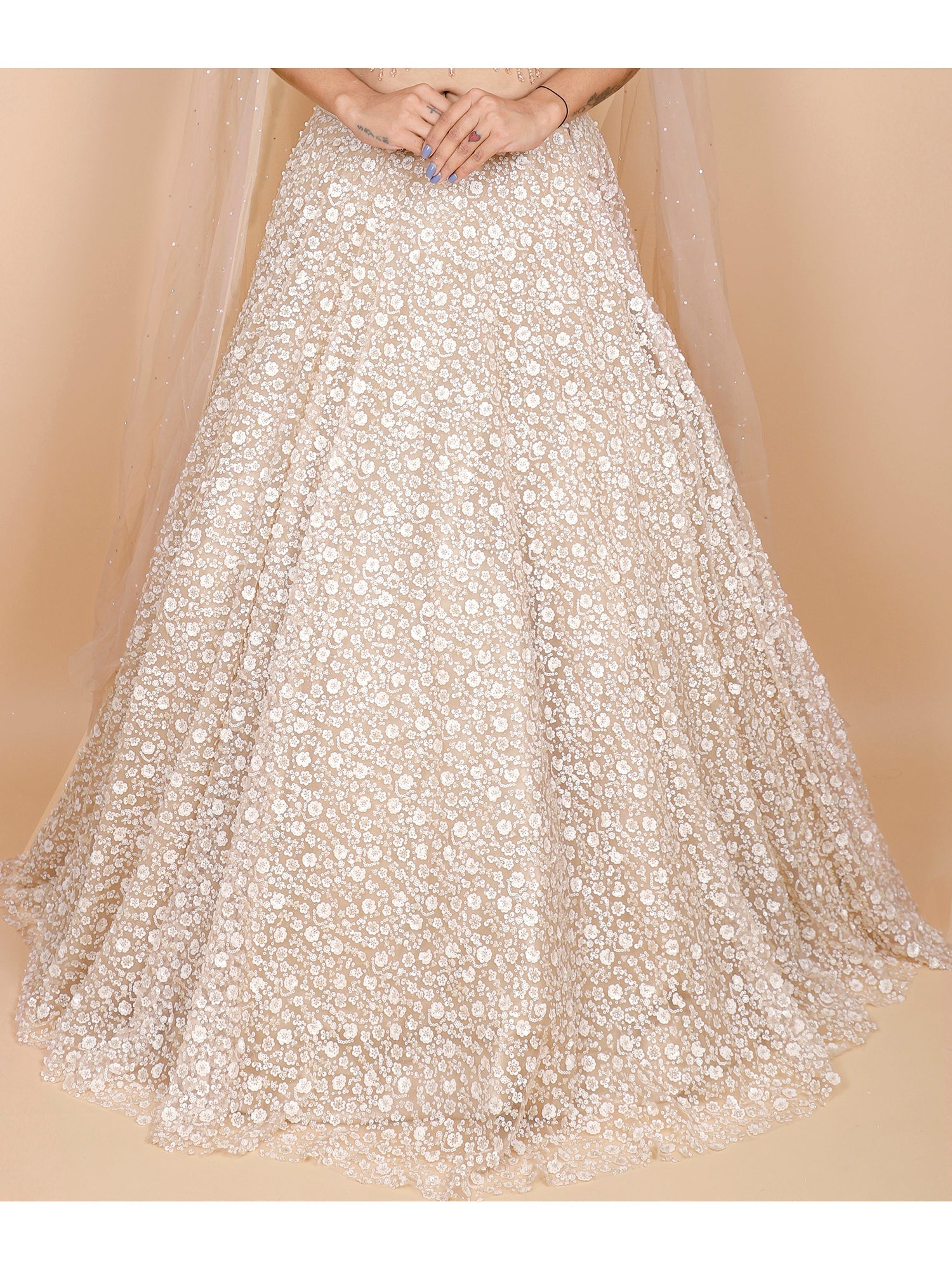 Beige Net Croptop with Beads