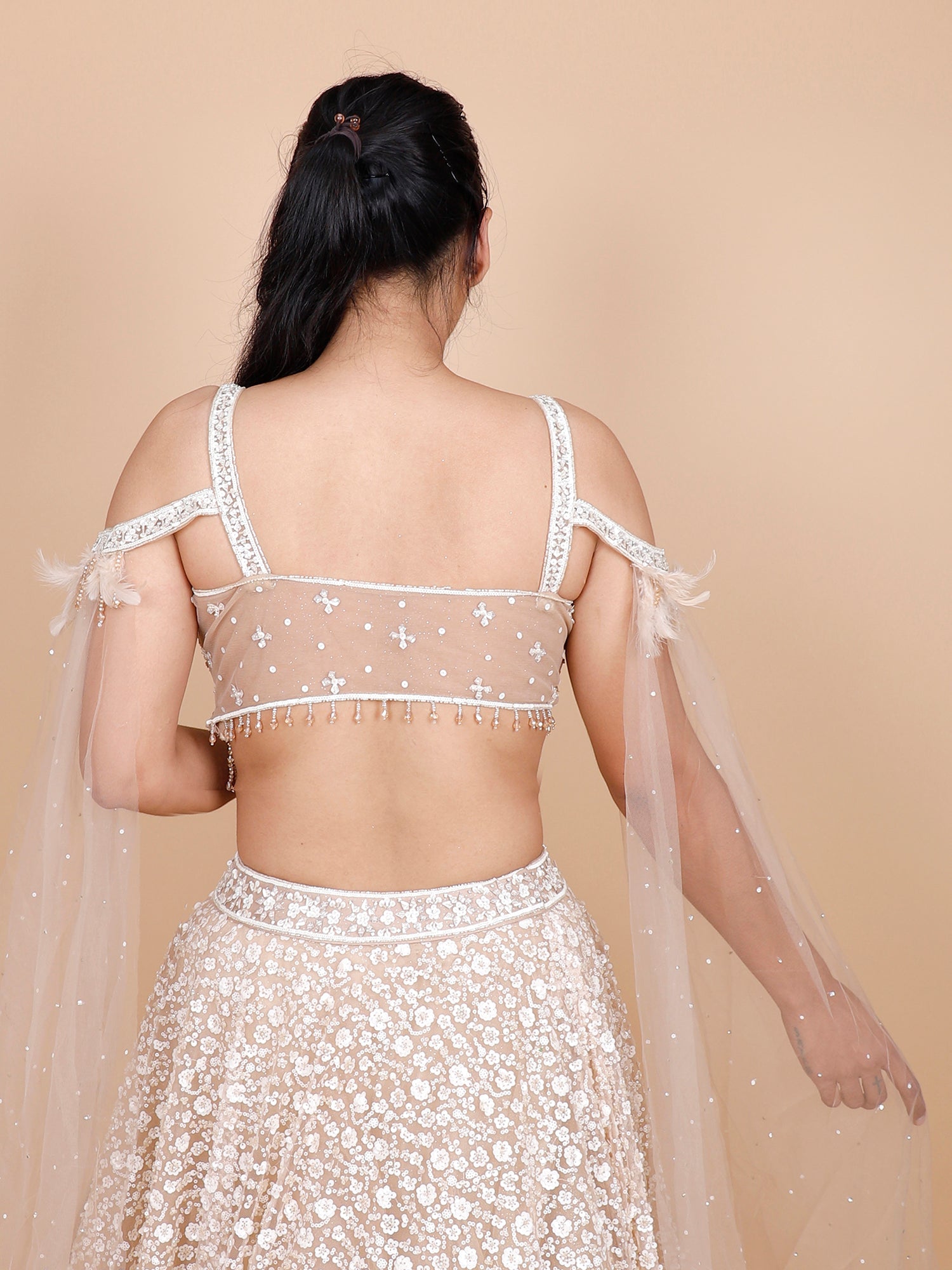 Beige Net Croptop with Beads