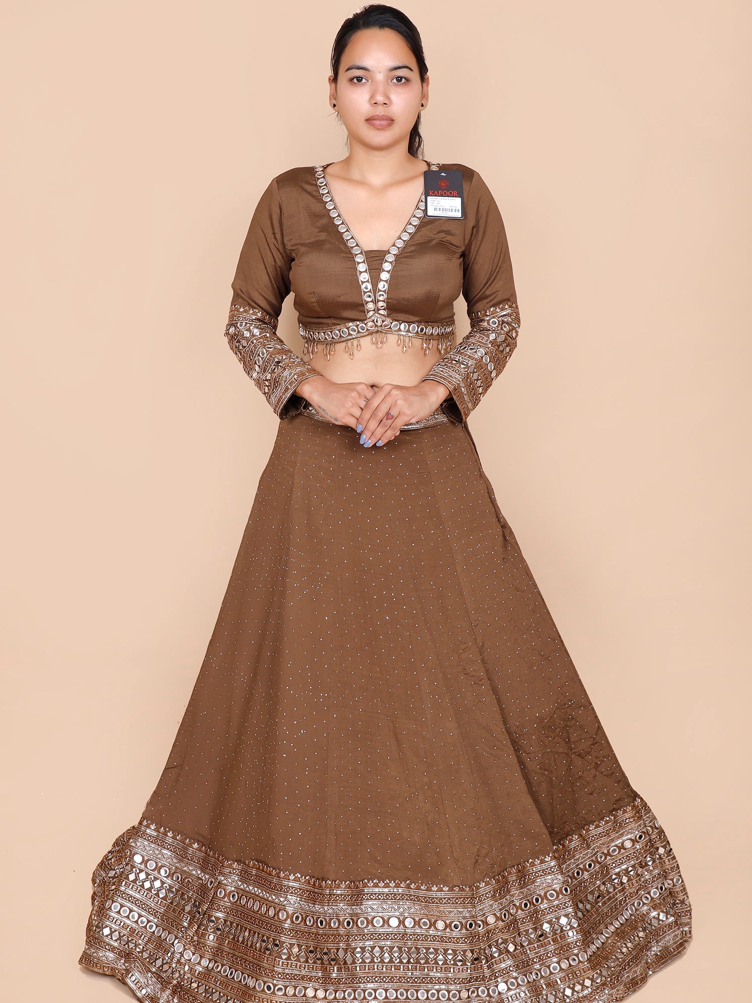 Brown Georgette Croptop with Thread Embroidery