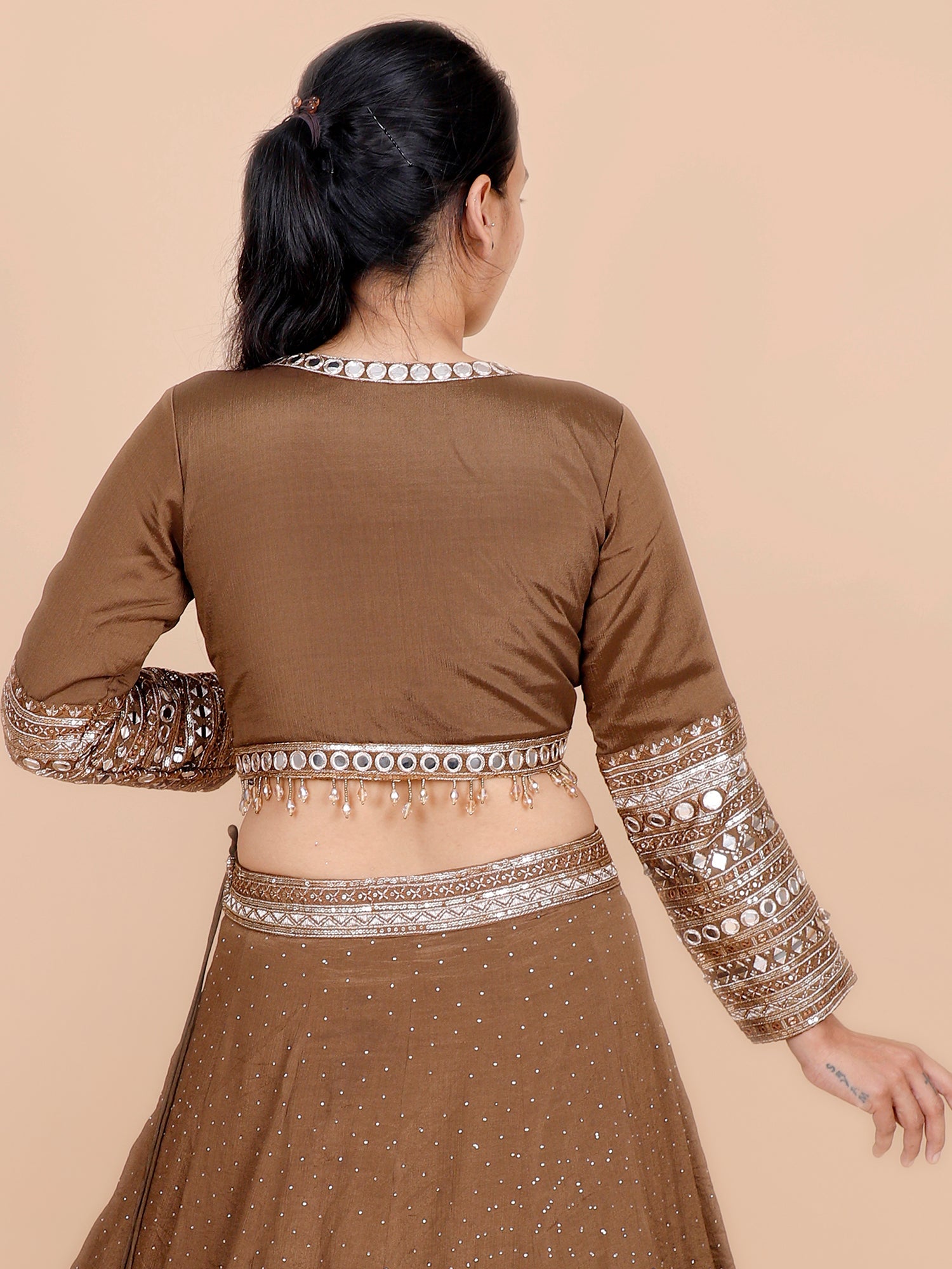 Brown Georgette Croptop with Thread Embroidery