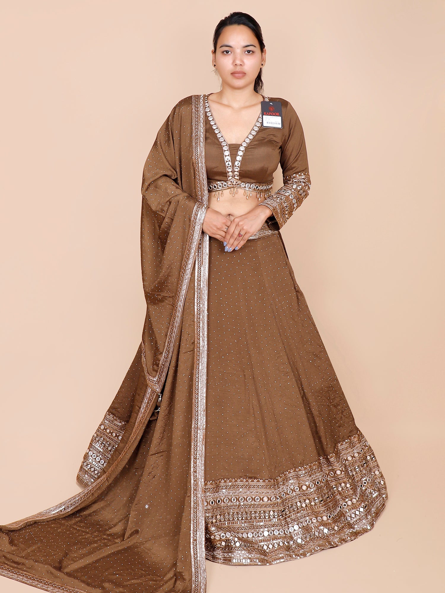 Brown Georgette Croptop with Thread Embroidery