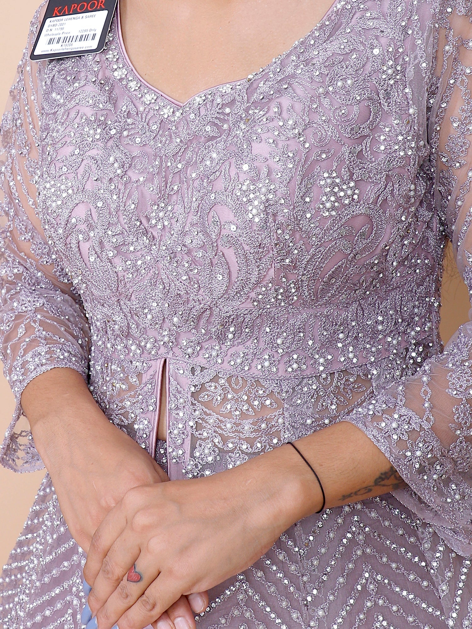 Light Lavender Net Lehenga with Thread