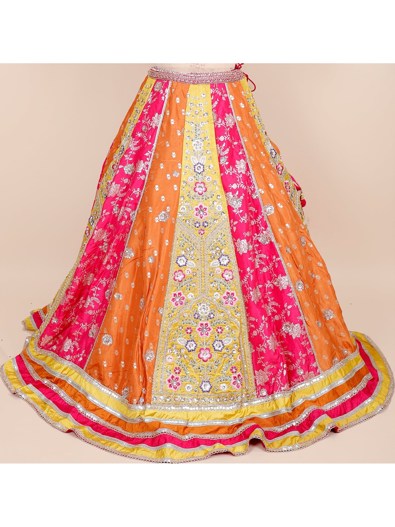 Multi-Color Silk Lehenga with Multi-Thread Embroidery