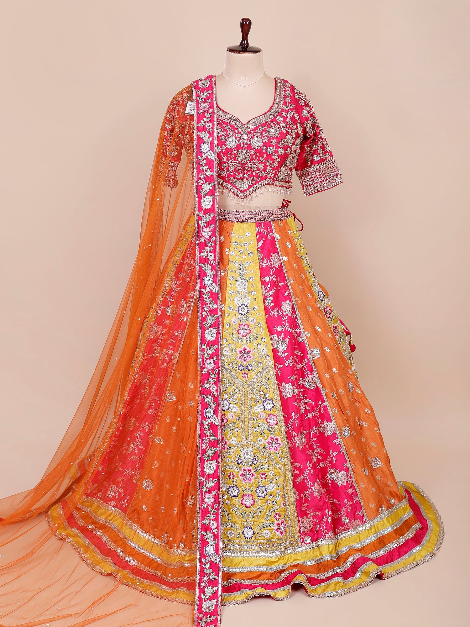 Multi-Color Silk Lehenga with Multi-Thread Embroidery