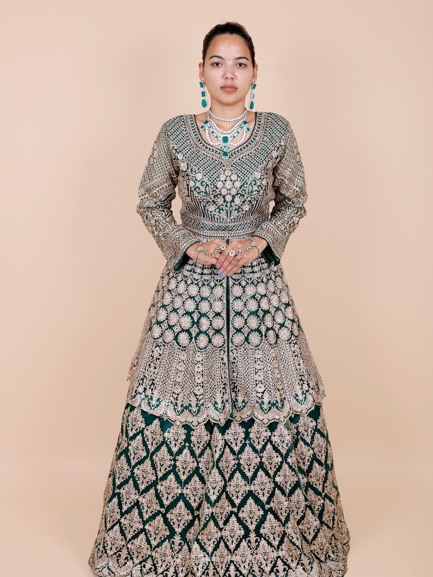 strapless open back dress Dark Green Peplum Pakistani Outfit <!-- – Kapoor Lehenga Saree-->