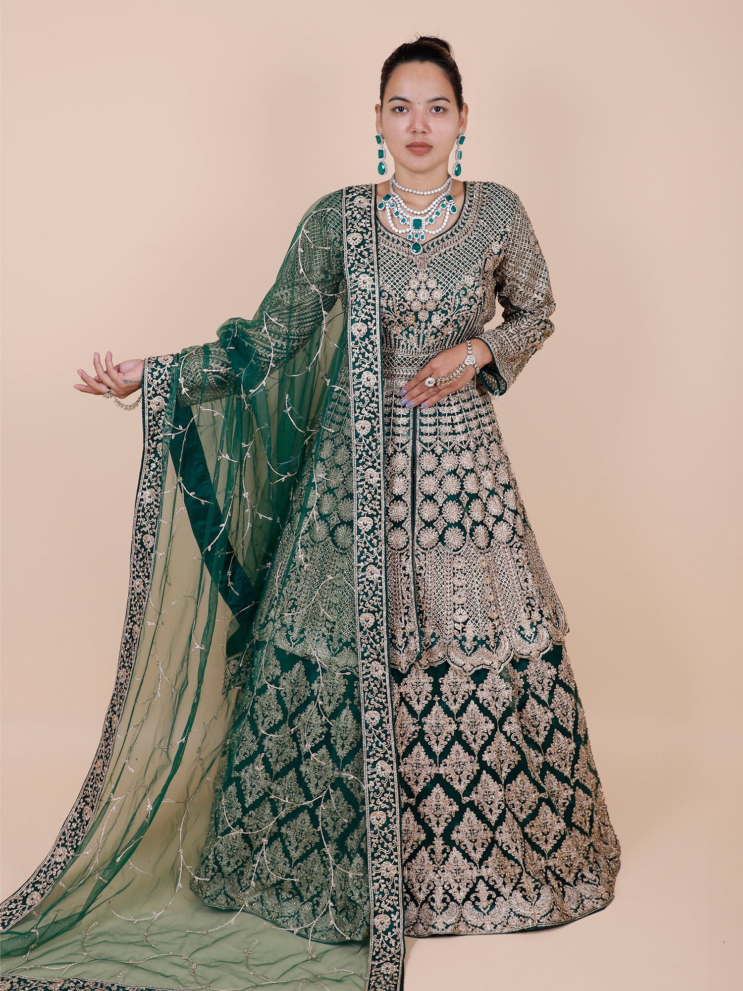 Dark Green Peplum Pakistani Outfit