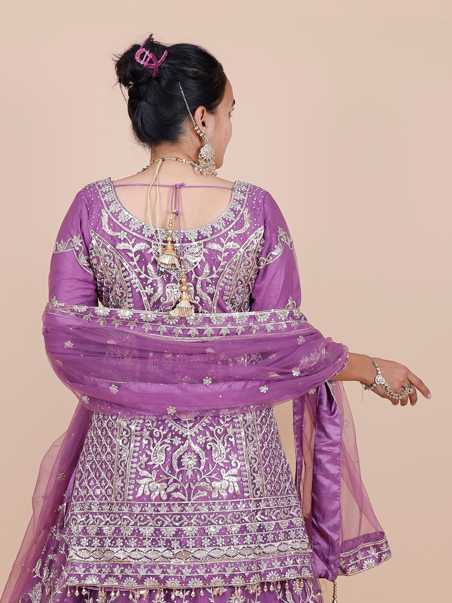 Purple Georgette Heavy Thread Embroidered Pakistani Peplon