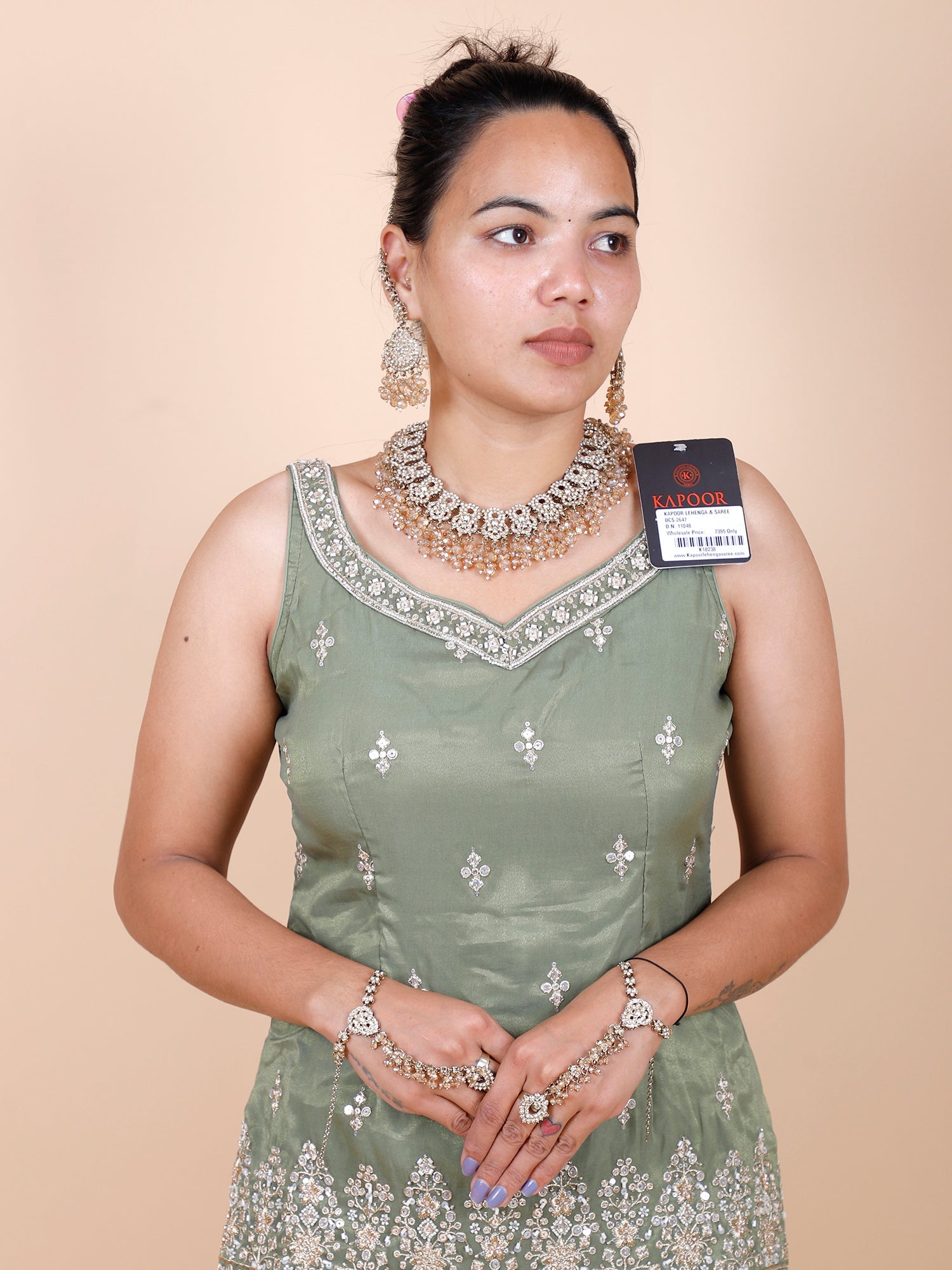 Green Organza Heavy Thread Embroidered Sharara