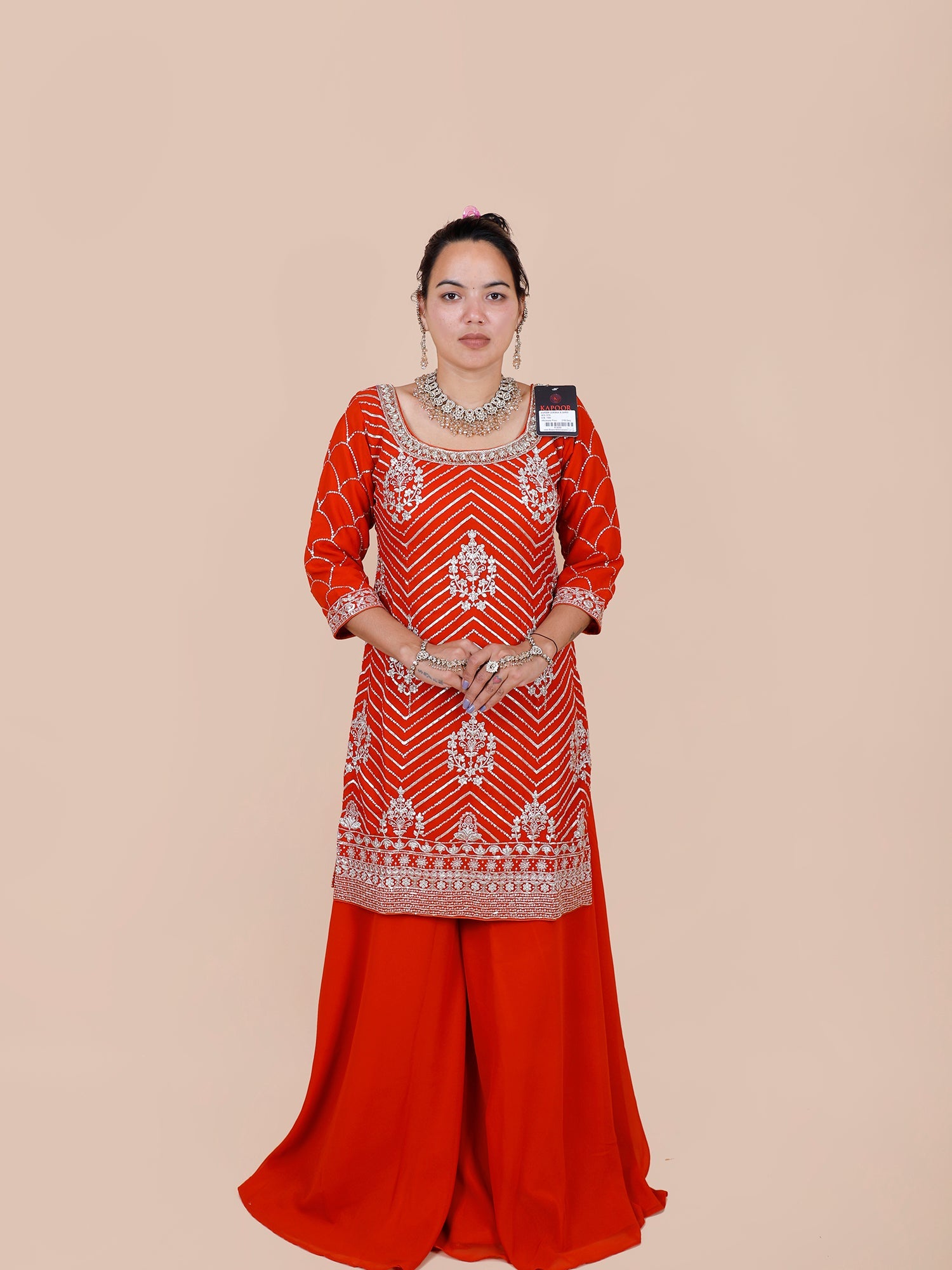 Red Georgette Heavy Thread Sharara
