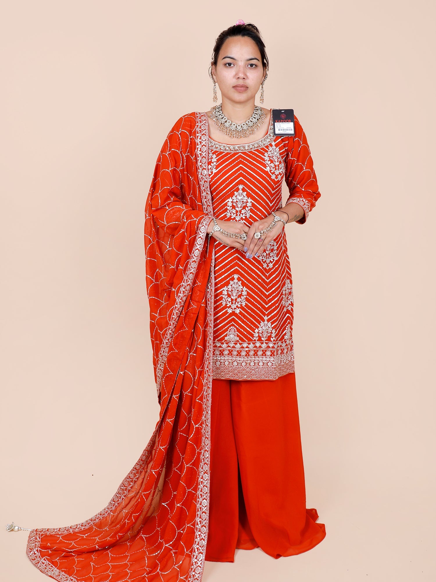 Red Georgette Heavy Thread Sharara