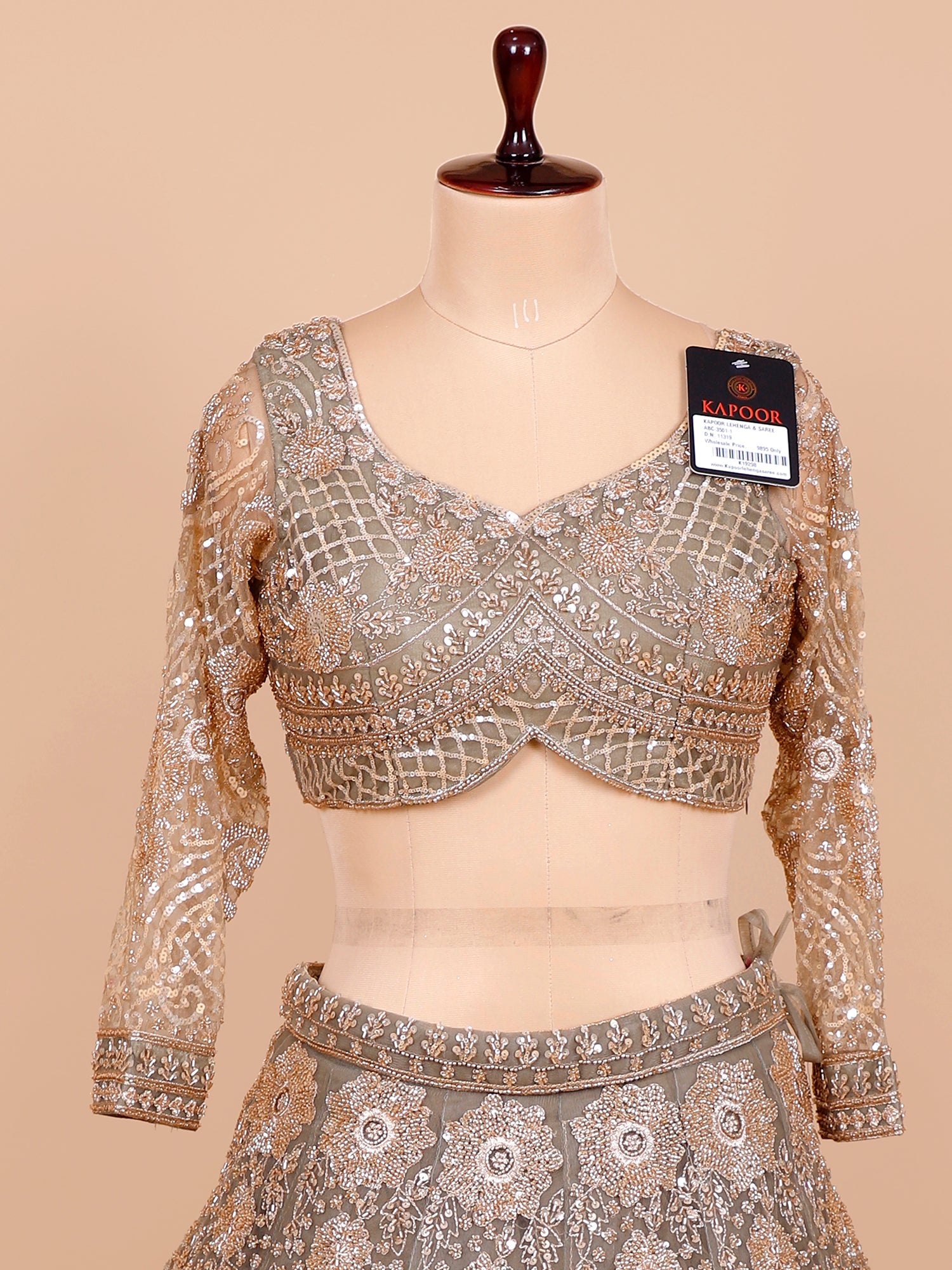 Sea Green Net Crop Top with Beads