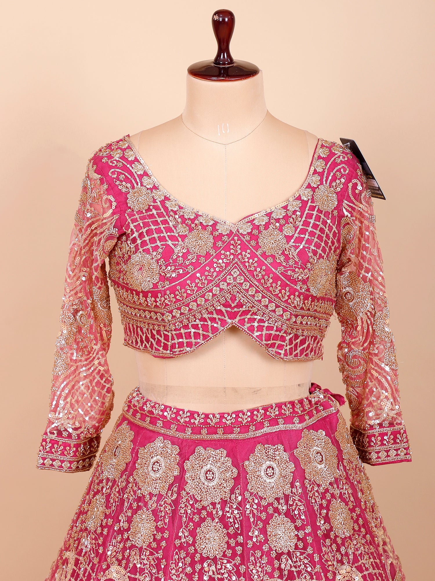 Dark Pink Net Crop top Embroidery with Sequins