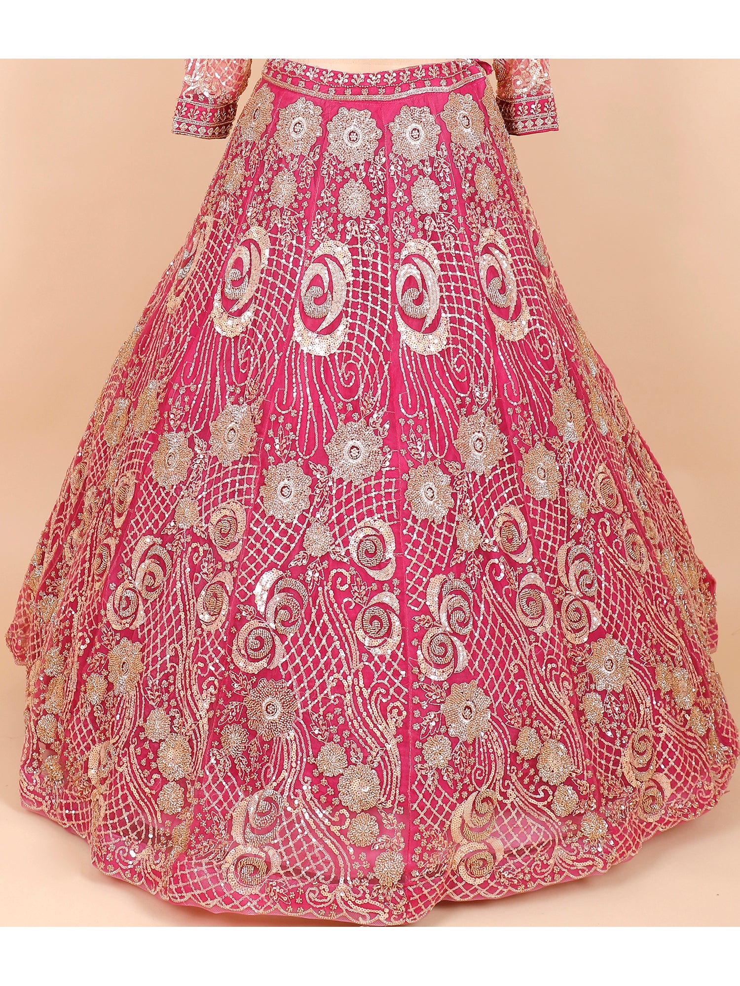 Dark Pink Net Crop top Embroidery with Sequins