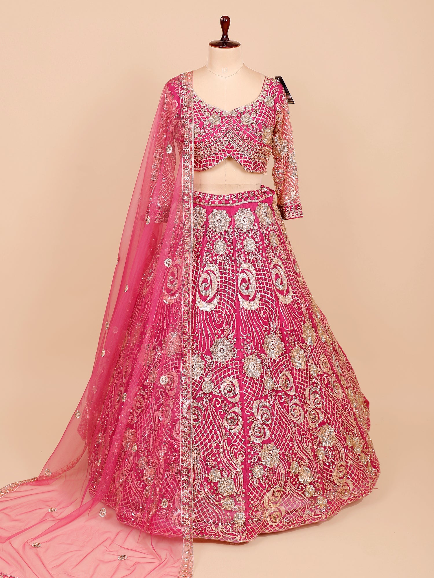 Dark Pink Net Crop top Embroidery with Sequins