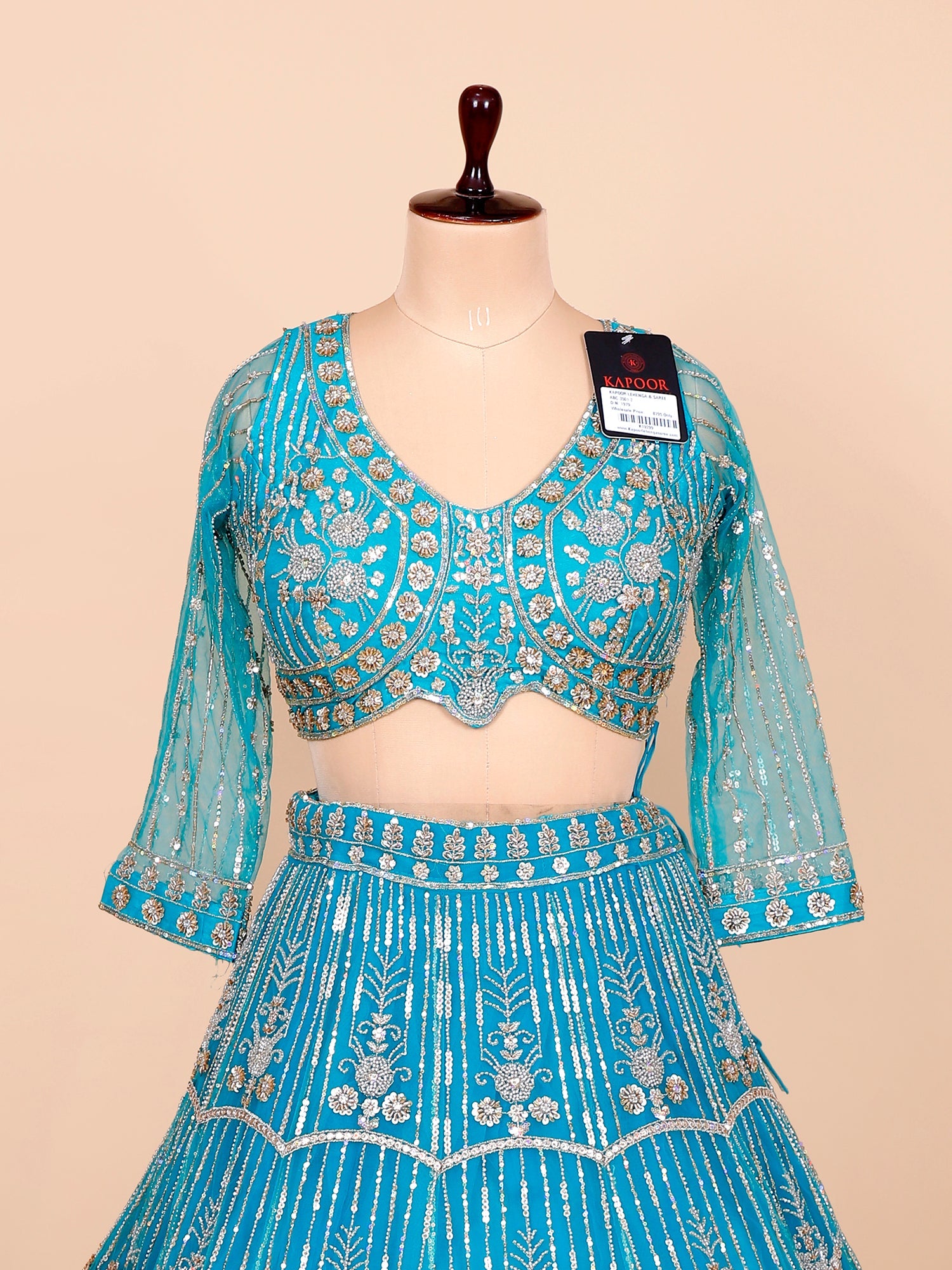 Rama Blue Net Crop Top with embroidery