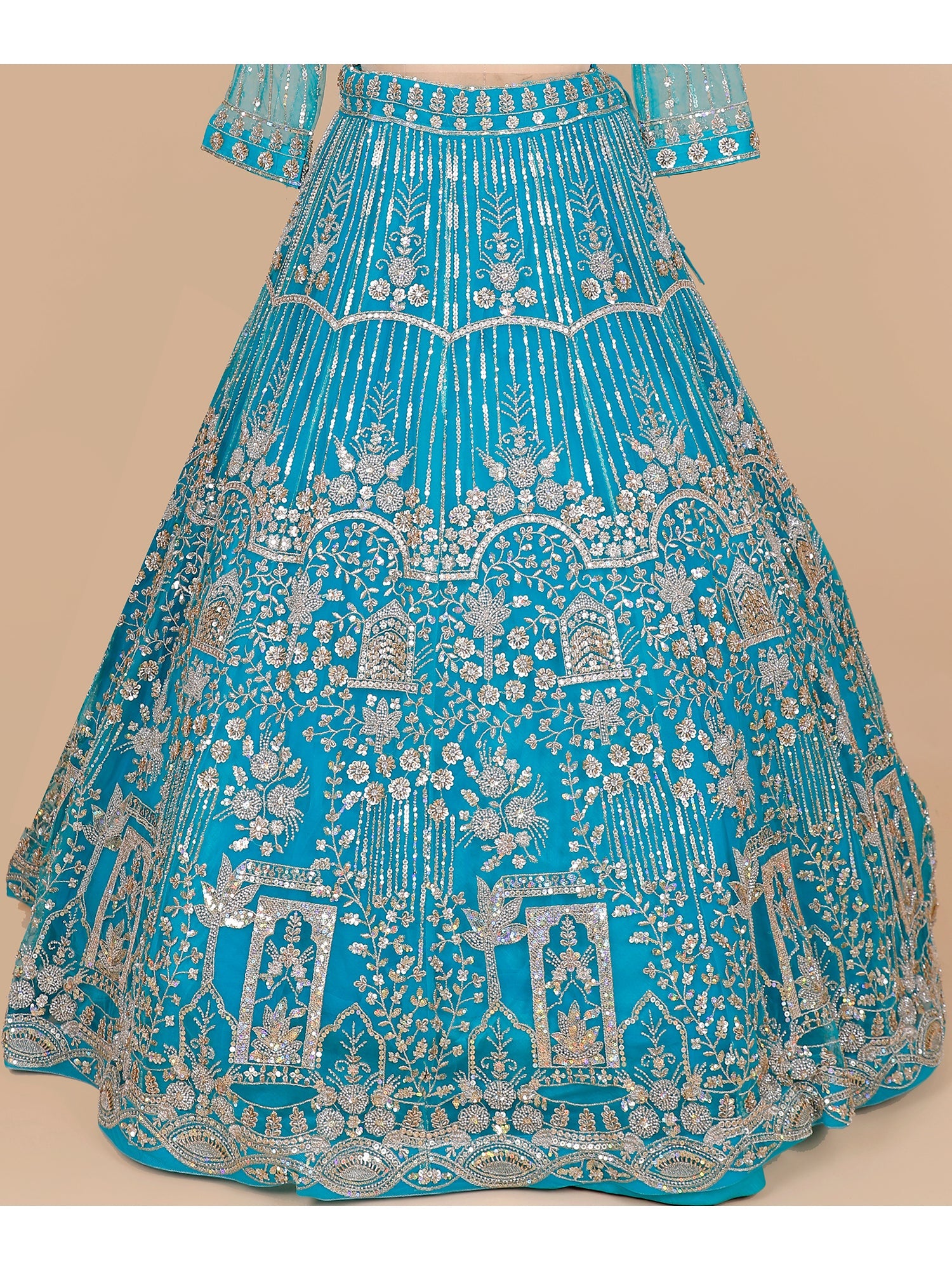 Rama Blue Net Crop Top with embroidery