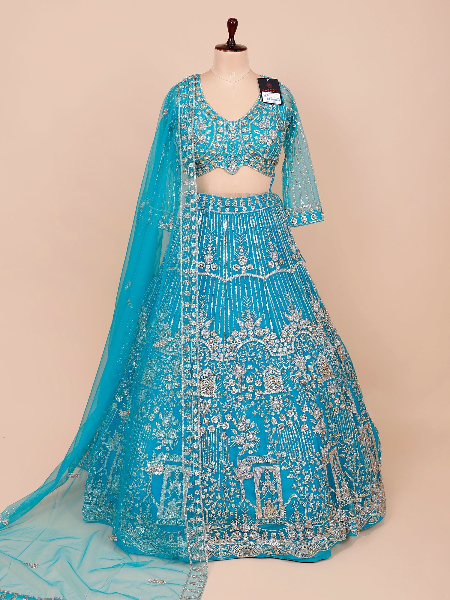 Rama Blue Net Crop Top with embroidery