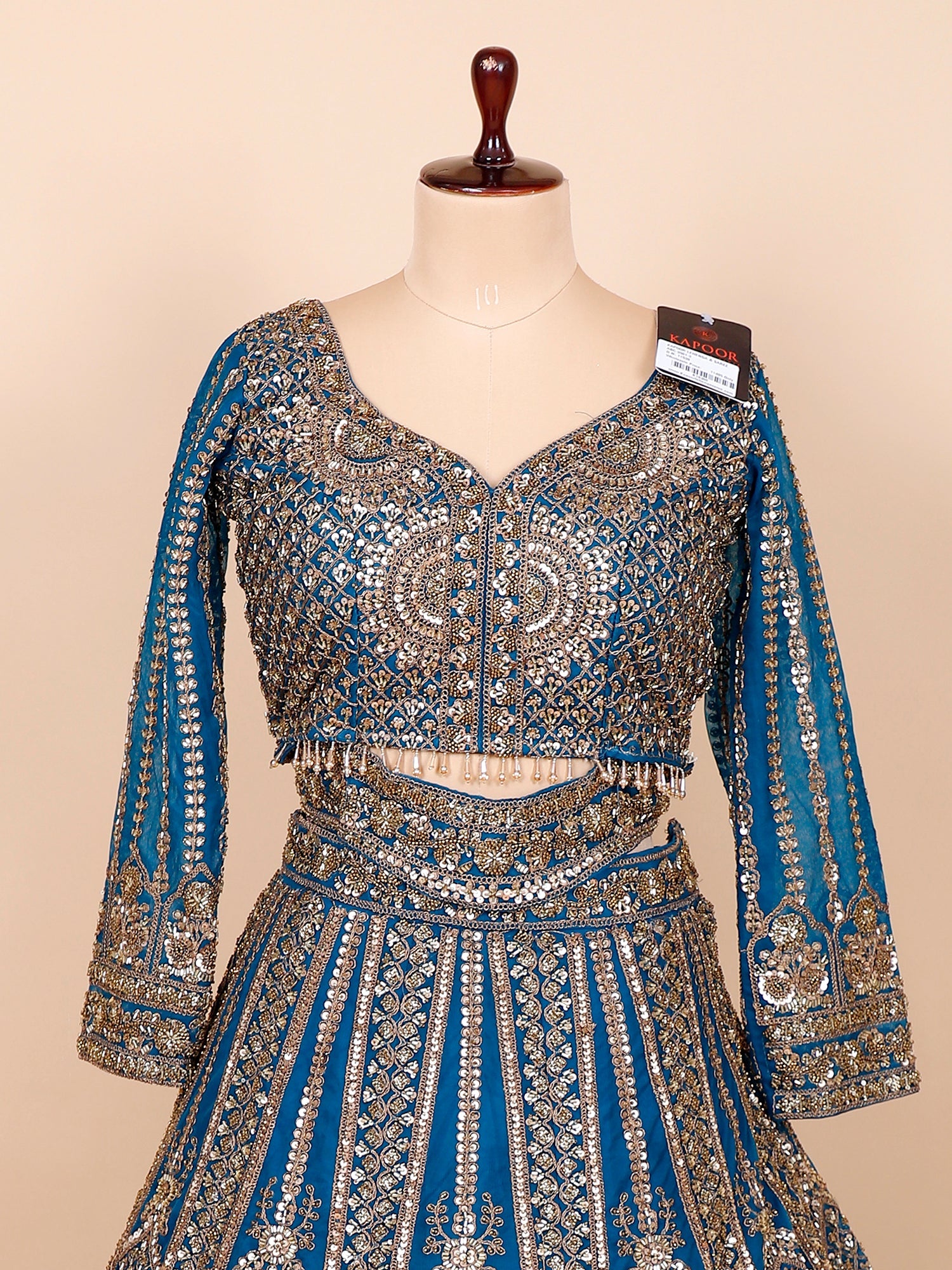 Rama Blue Net Crop Top with Golden work