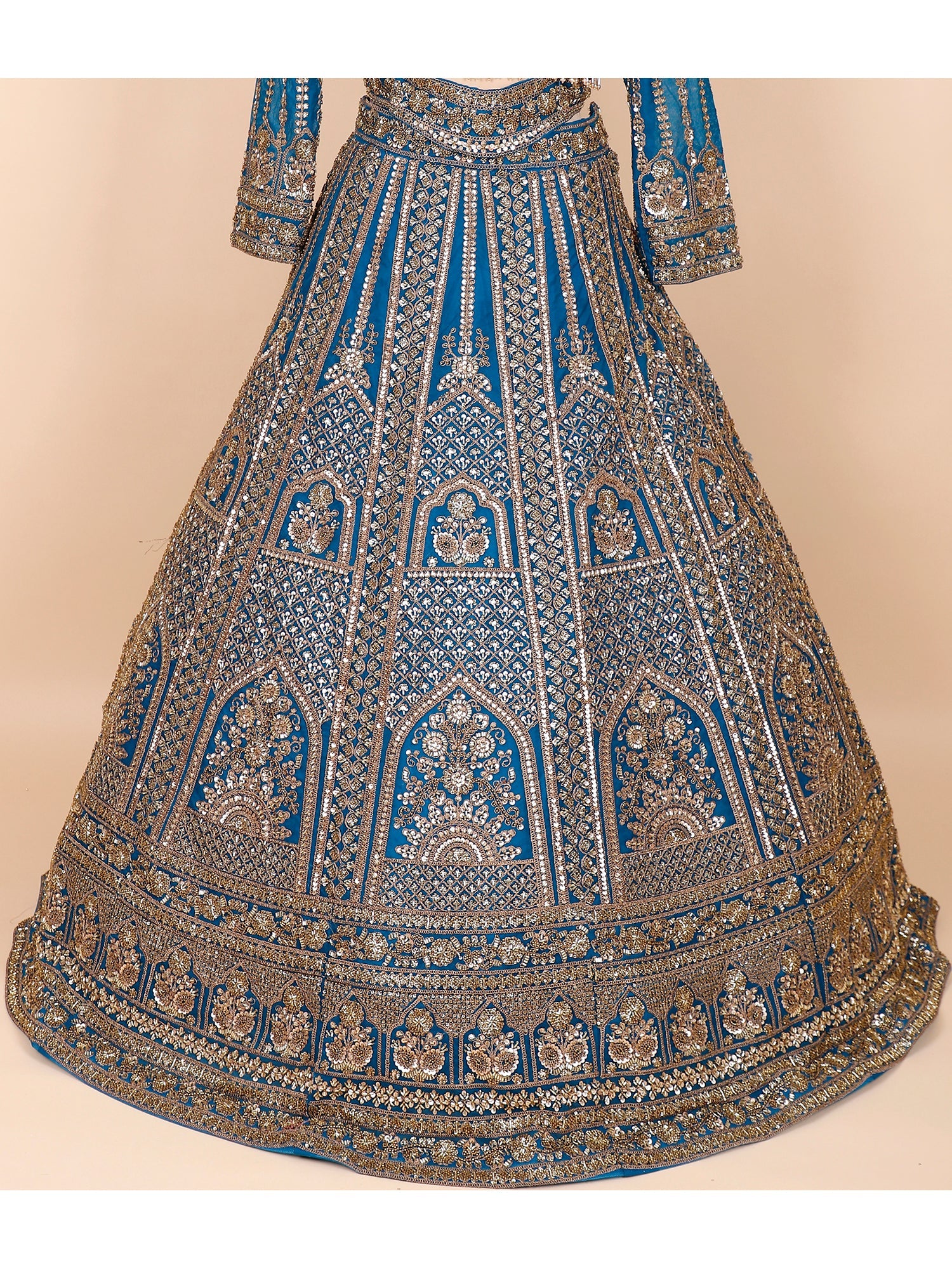 Rama Blue Net Crop Top with Golden work