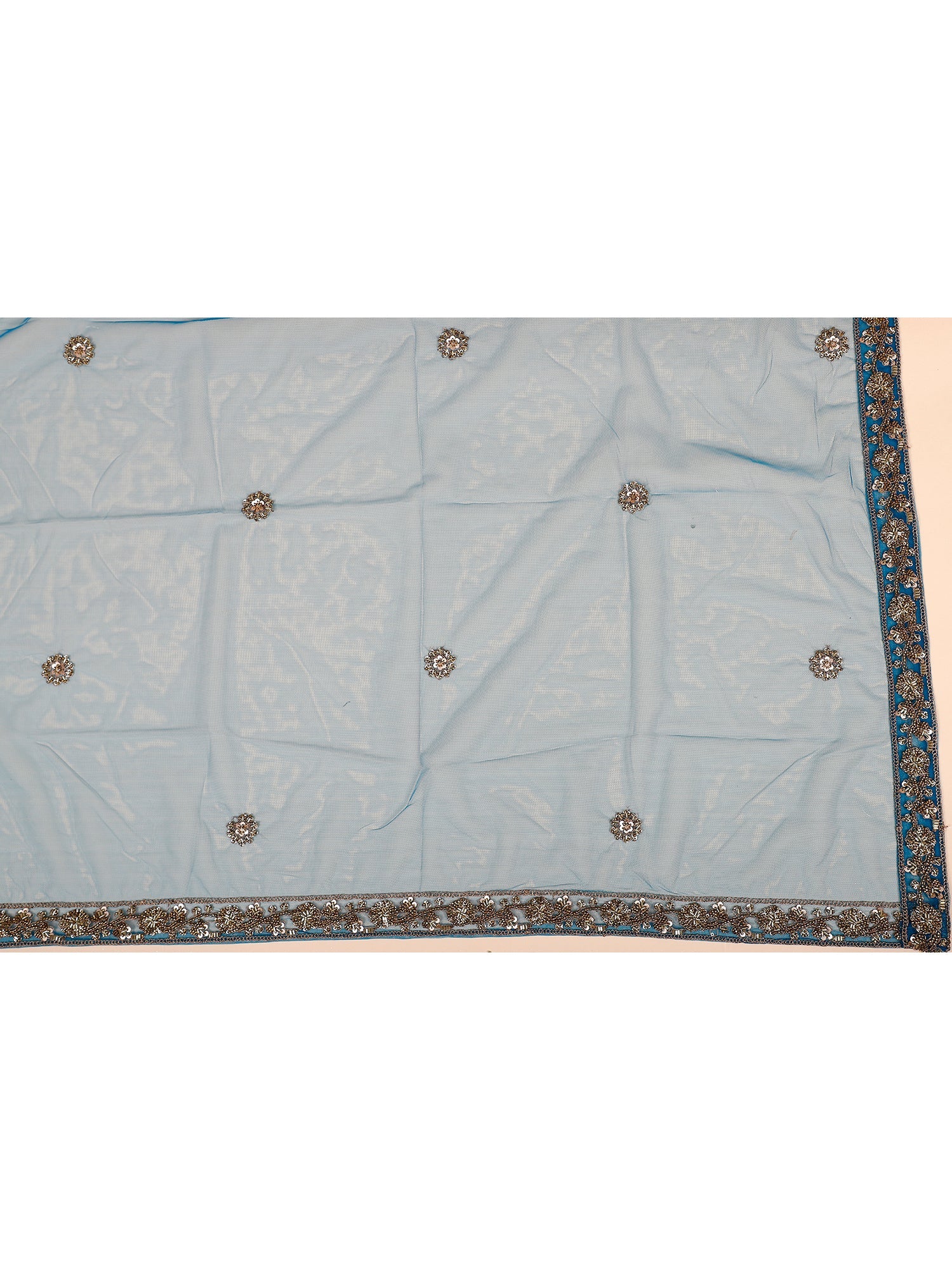 Rama Blue Net Crop Top with Golden work