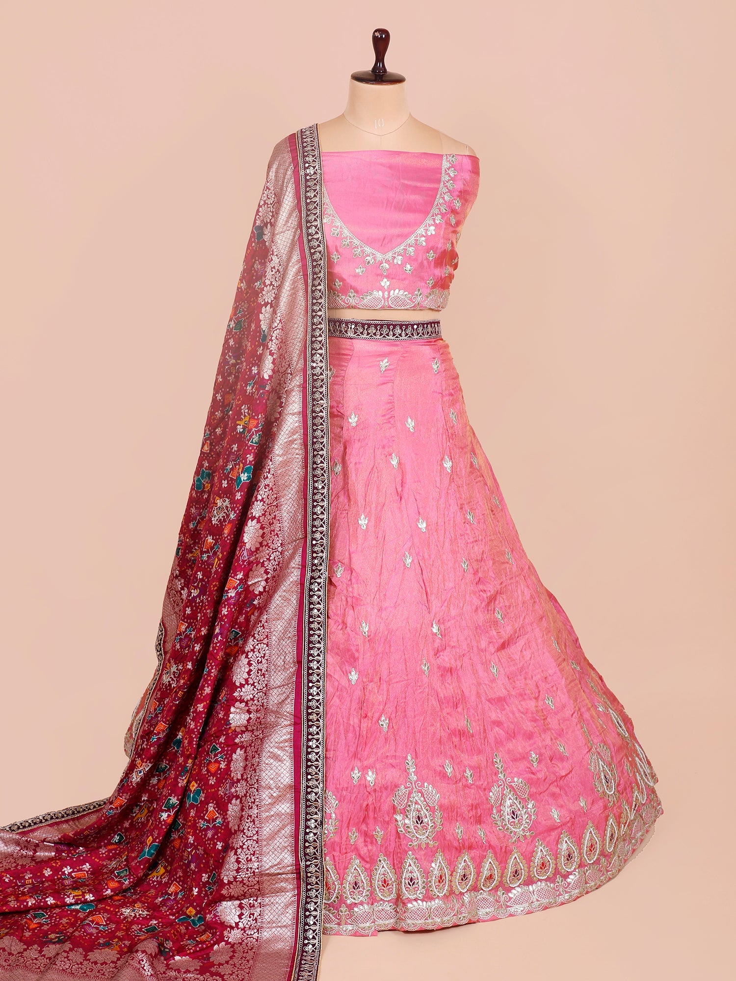 Blush Pink Shimmer Silk Lehenga with Exquisite Gota Patti Detailing